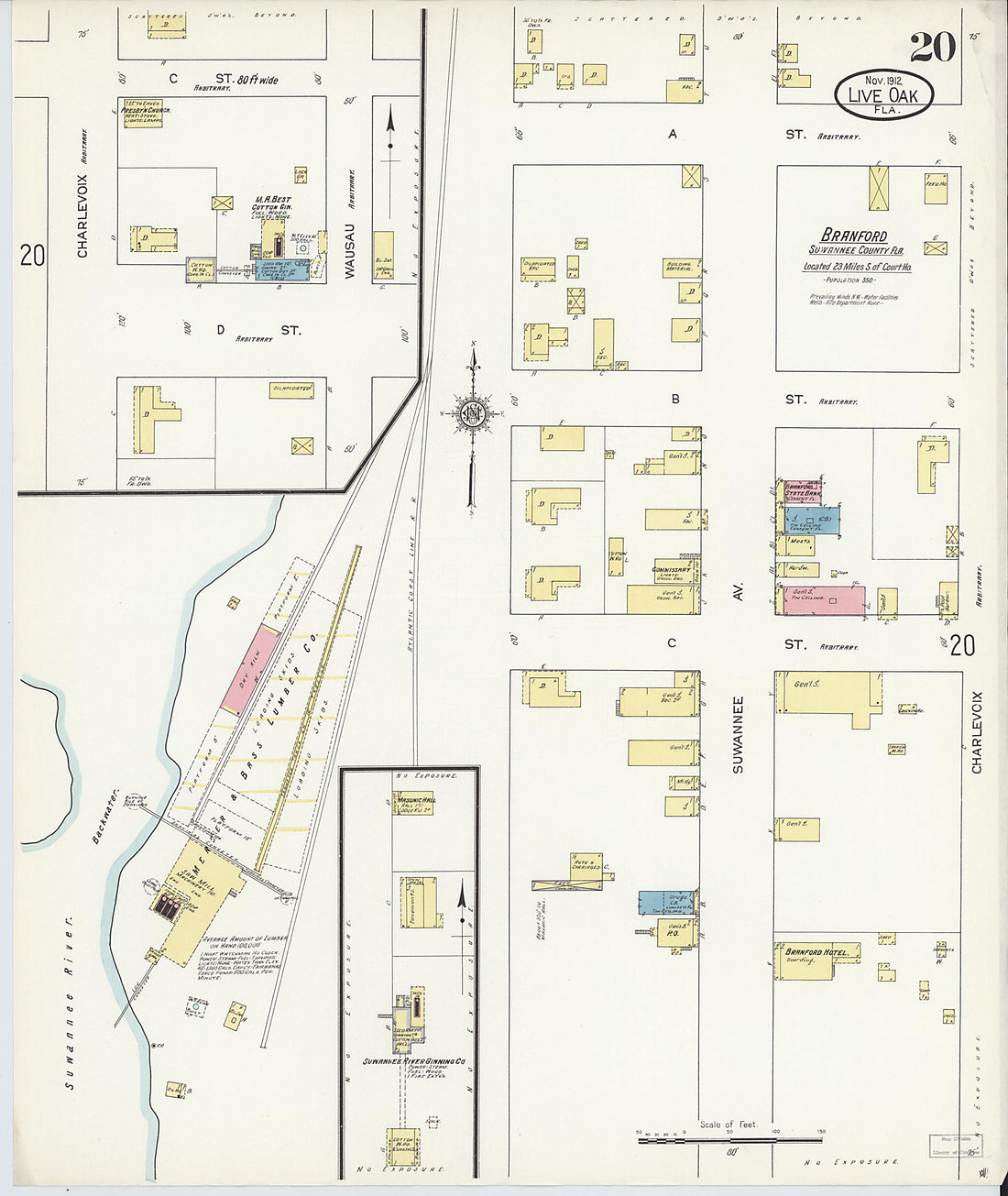 This old map of Live Oak, Suwanee County, Florida was created by Sanborn Map Company in 1912
