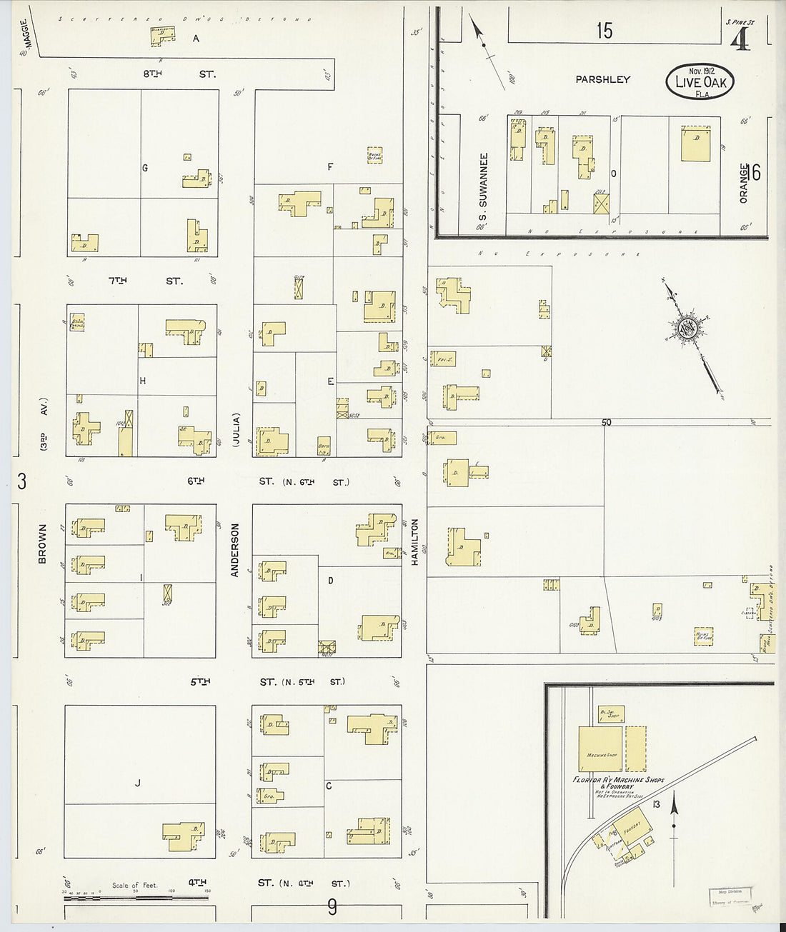 This old map of Live Oak, Suwanee County, Florida was created by Sanborn Map Company in 1912