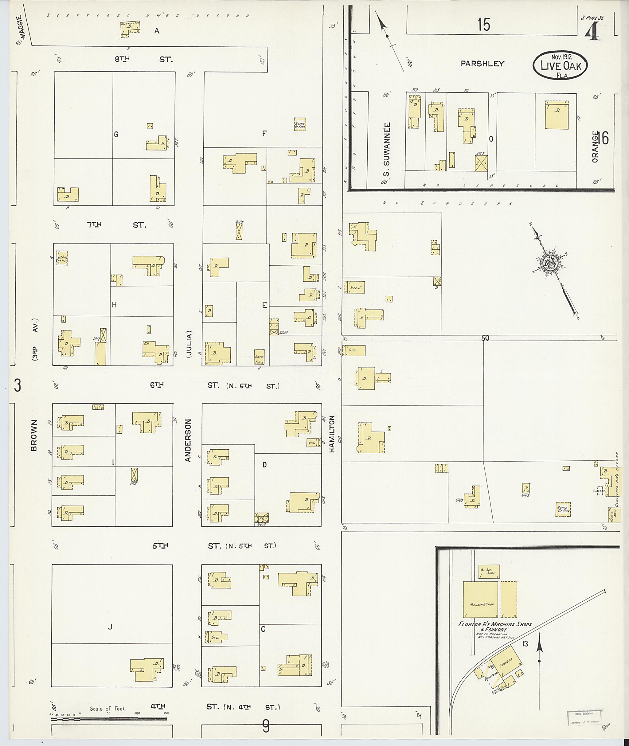This old map of Live Oak, Suwanee County, Florida was created by Sanborn Map Company in 1912