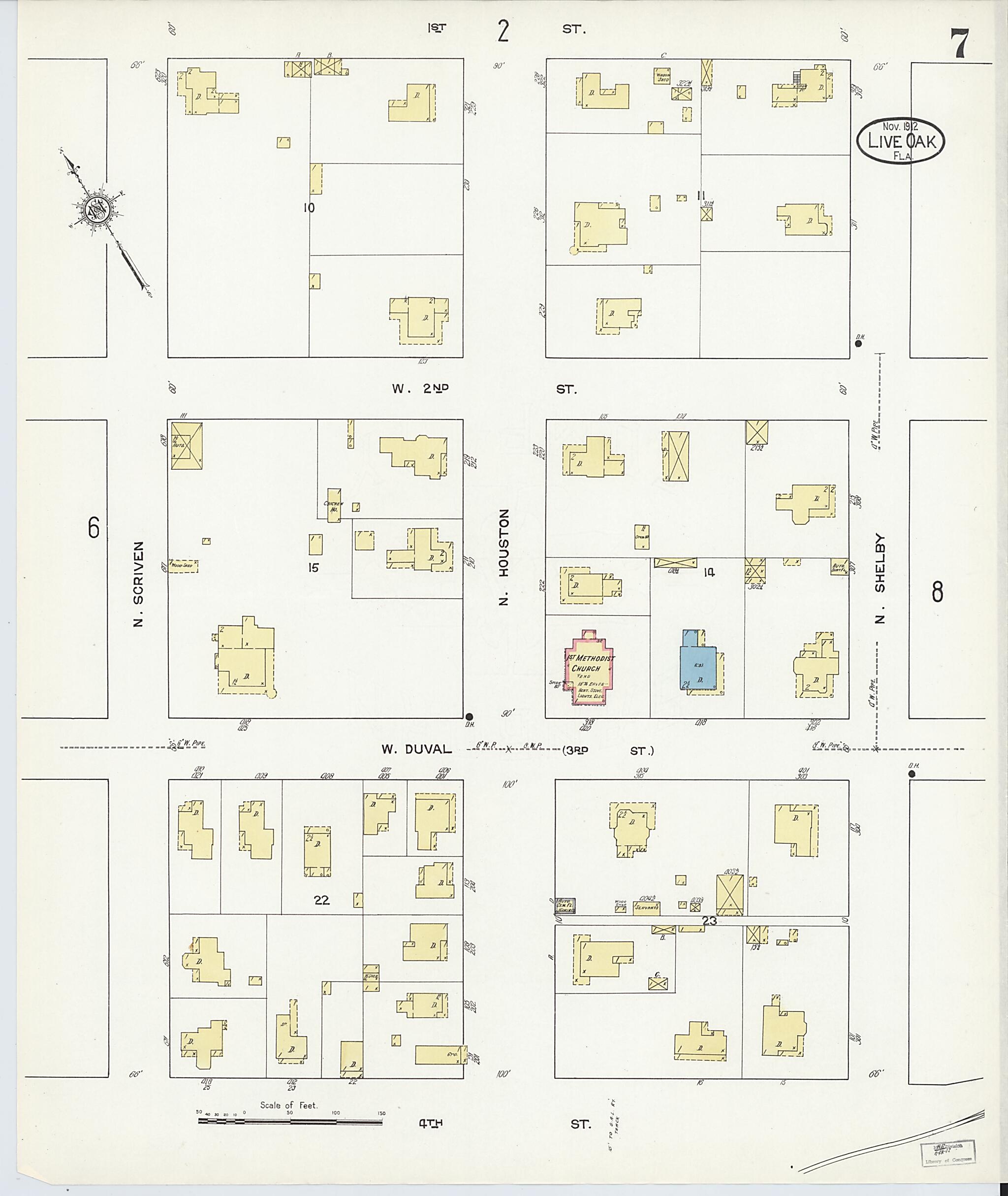 This old map of Live Oak, Suwanee County, Florida was created by Sanborn Map Company in 1912
