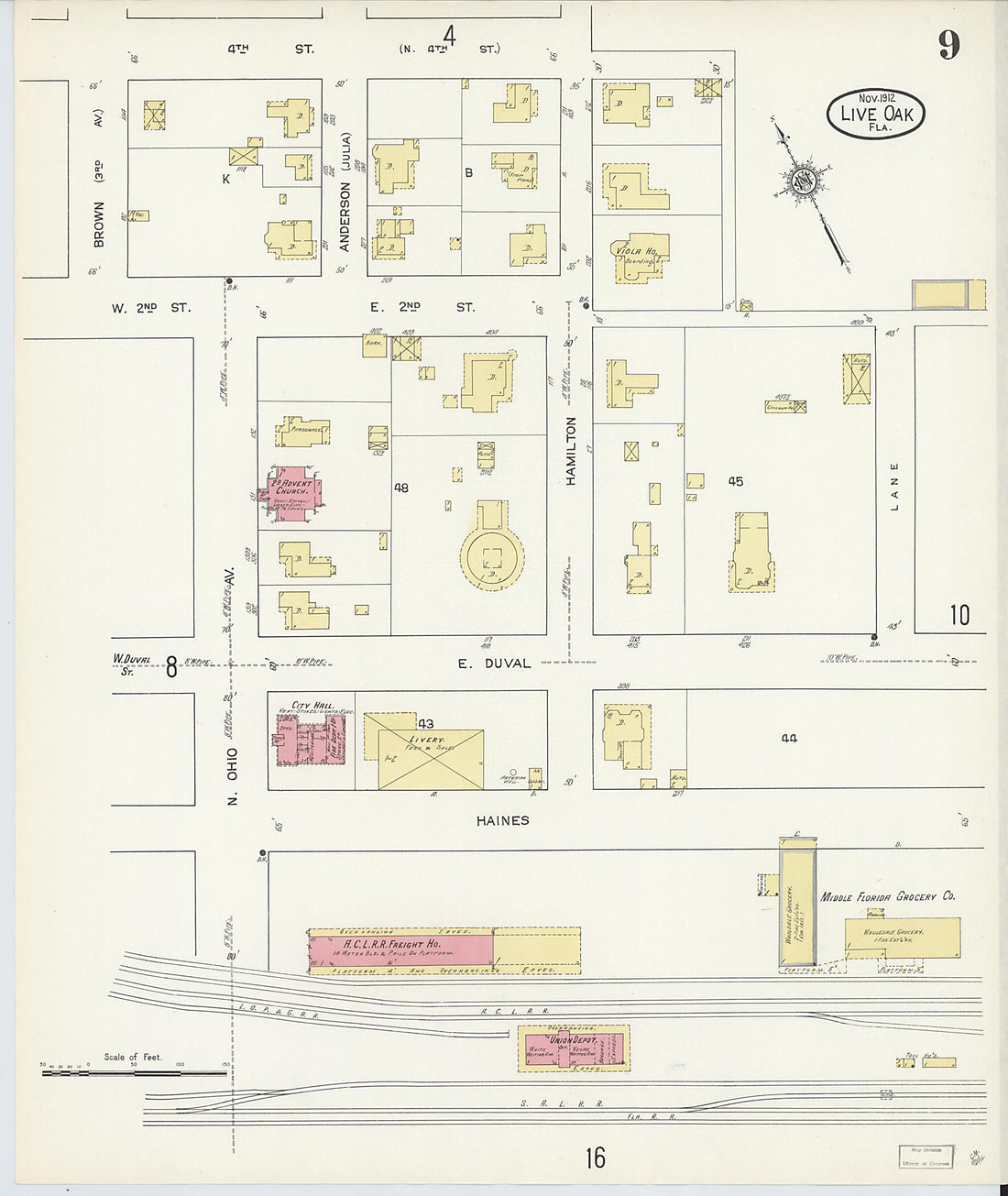 This old map of Live Oak, Suwanee County, Florida was created by Sanborn Map Company in 1912
