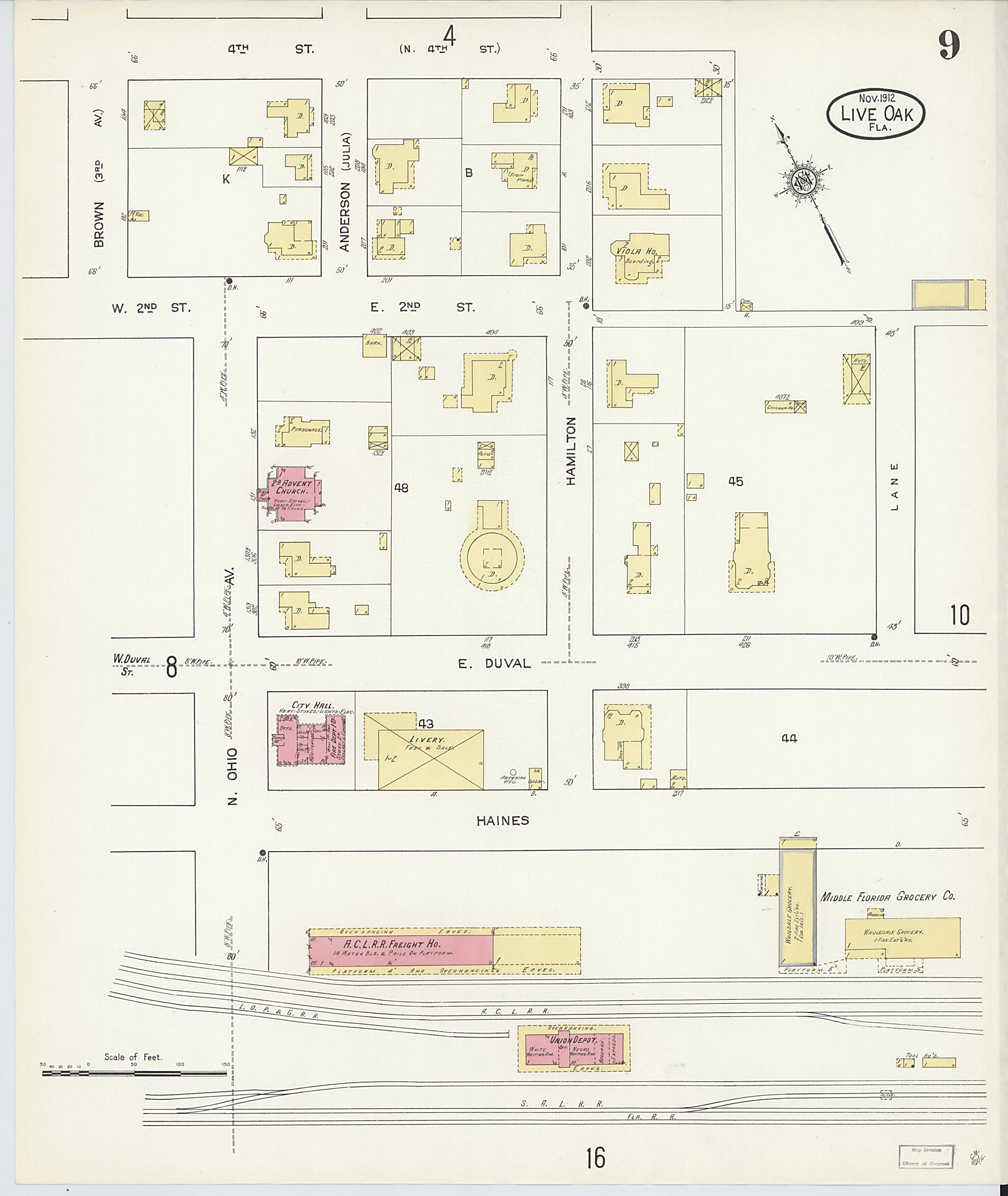 This old map of Live Oak, Suwanee County, Florida was created by Sanborn Map Company in 1912