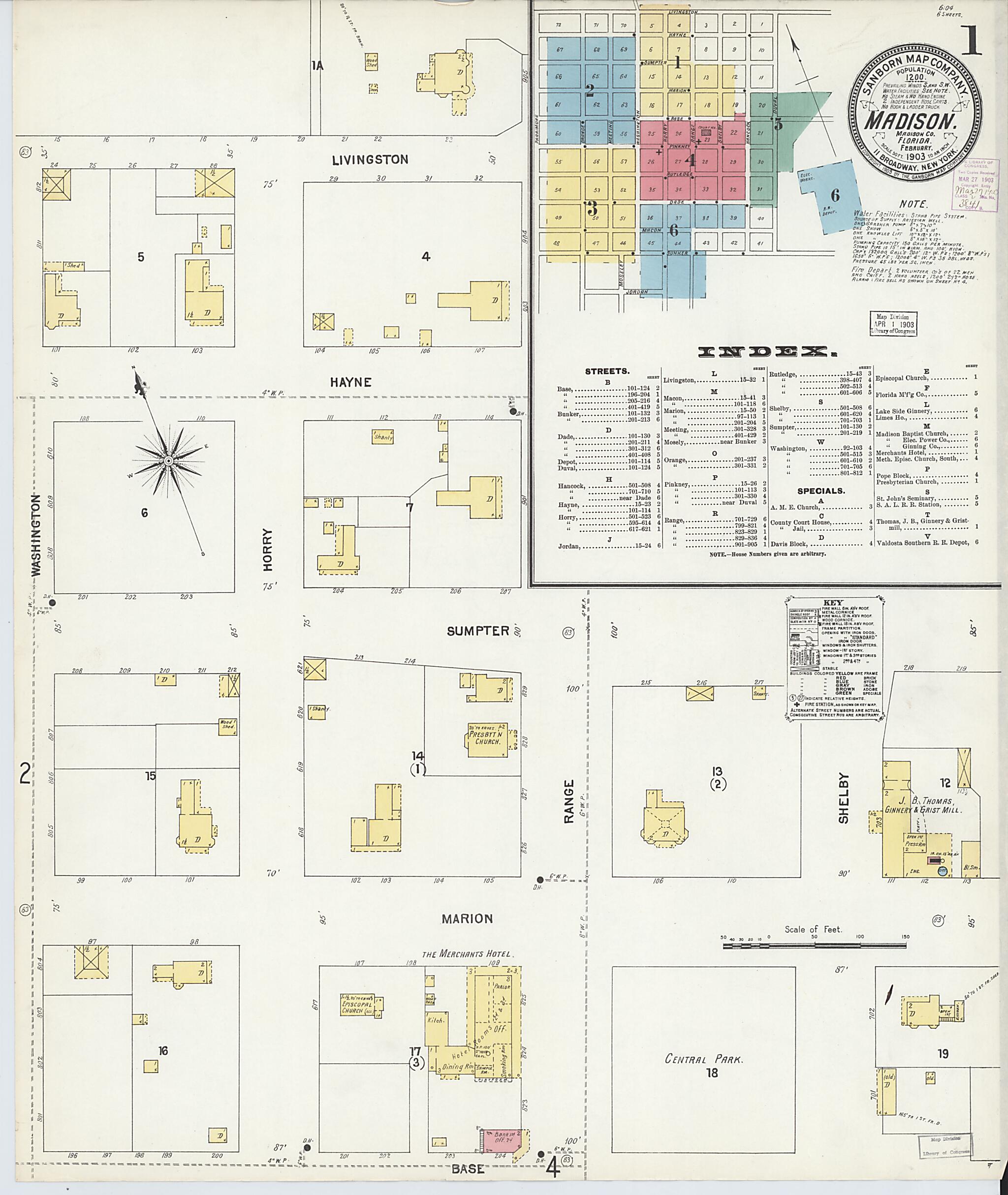This old map of Madison, Madison County, Florida was created by Sanborn Map Company in 1903