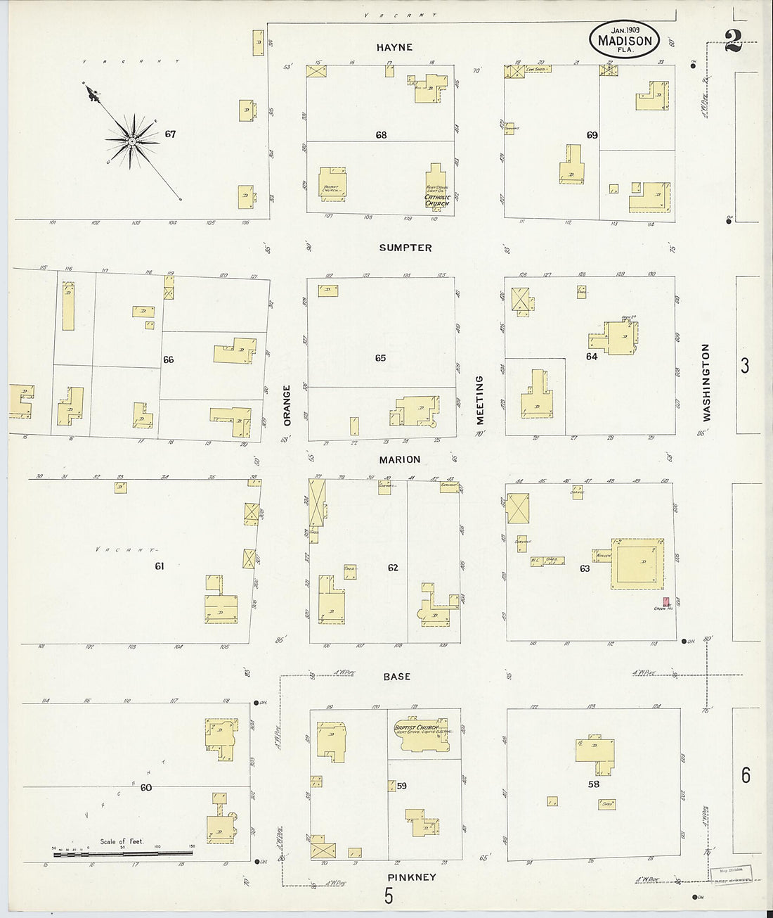 This old map of Madison, Madison County, Florida was created by Sanborn Map Company in 1909