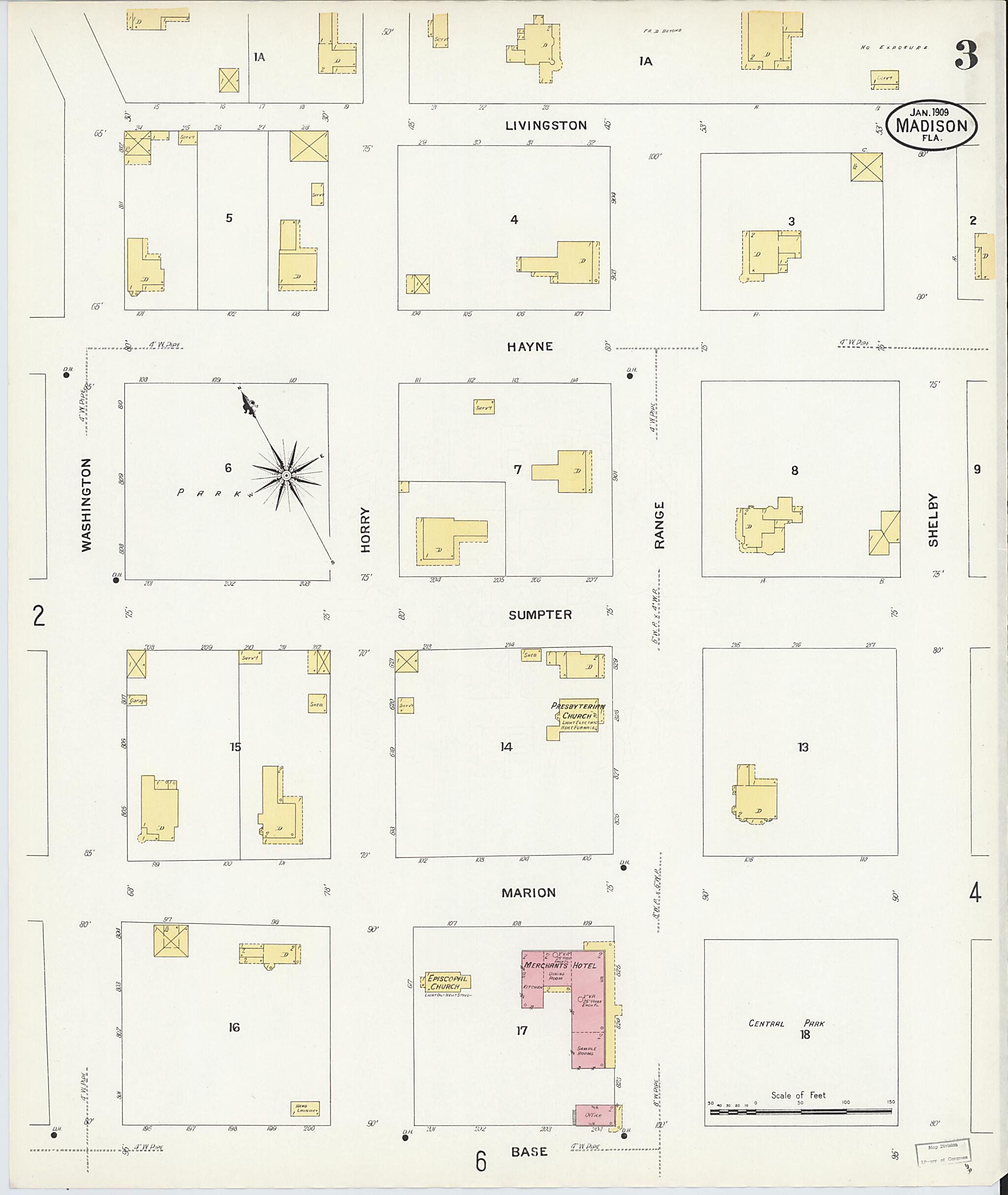 This old map of Madison, Madison County, Florida was created by Sanborn Map Company in 1909