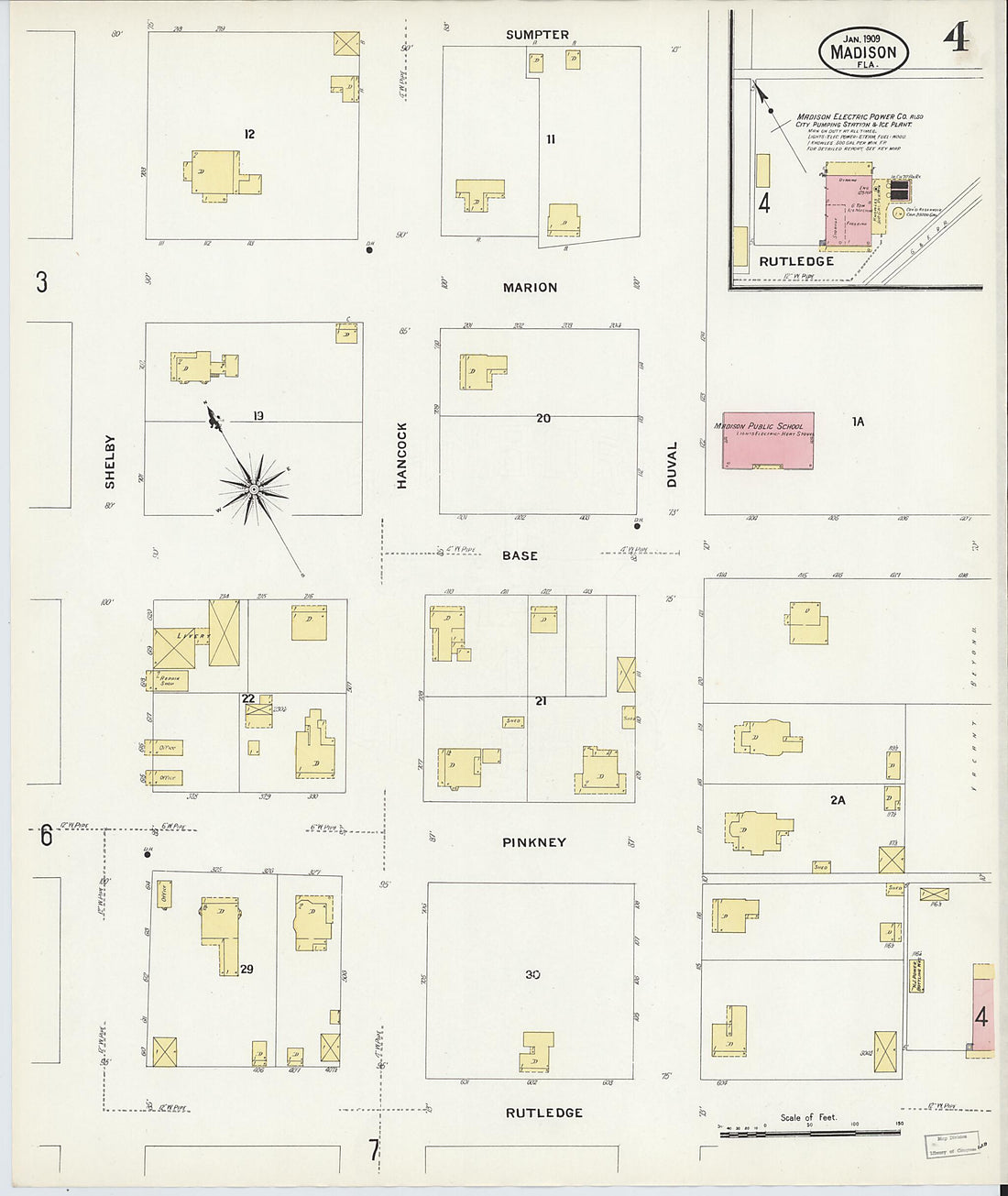 This old map of Madison, Madison County, Florida was created by Sanborn Map Company in 1909