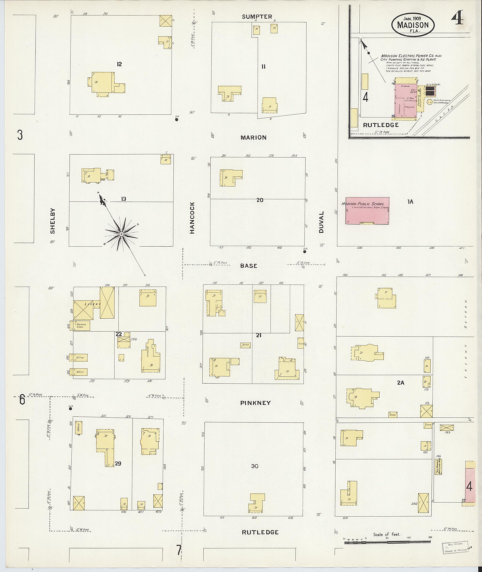 This old map of Madison, Madison County, Florida was created by Sanborn Map Company in 1909