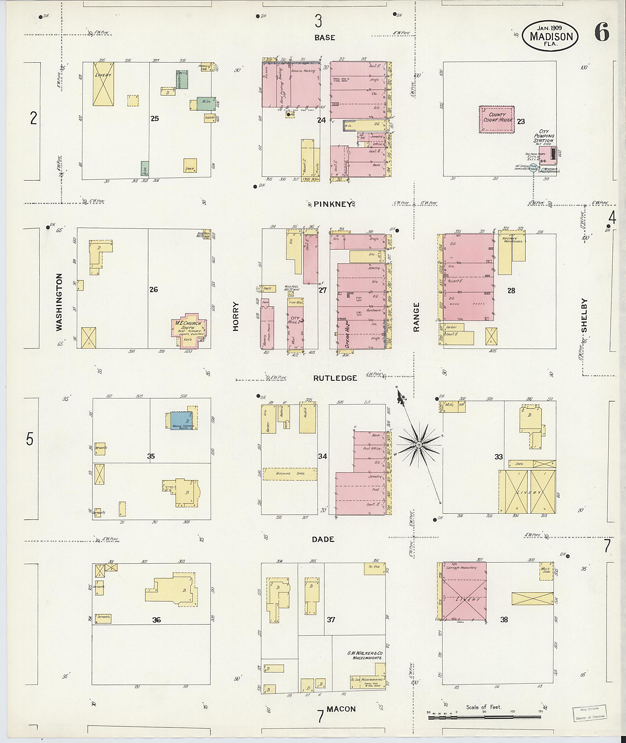 This old map of Madison, Madison County, Florida was created by Sanborn Map Company in 1909