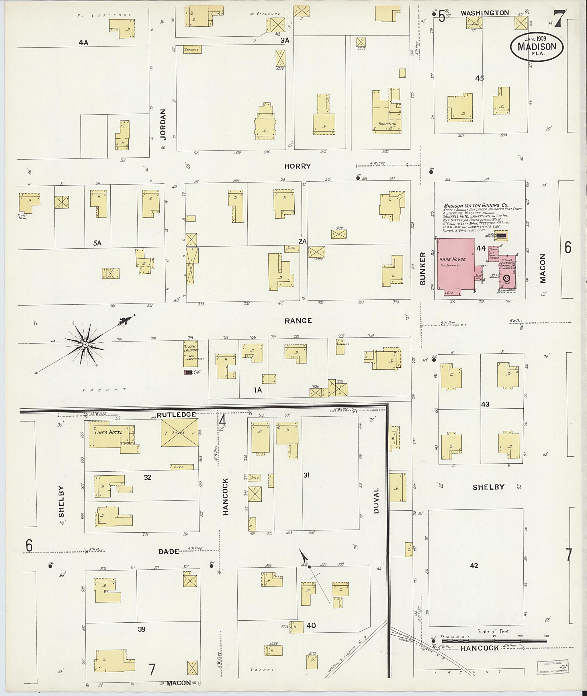 This old map of Madison, Madison County, Florida was created by Sanborn Map Company in 1909