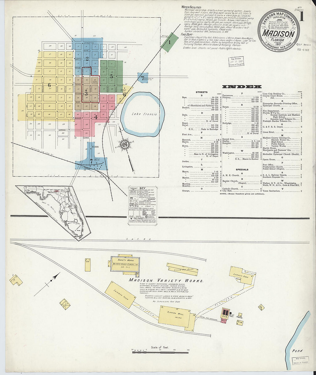 This old map of Madison, Madison County, Florida was created by Sanborn Map Company in 1917