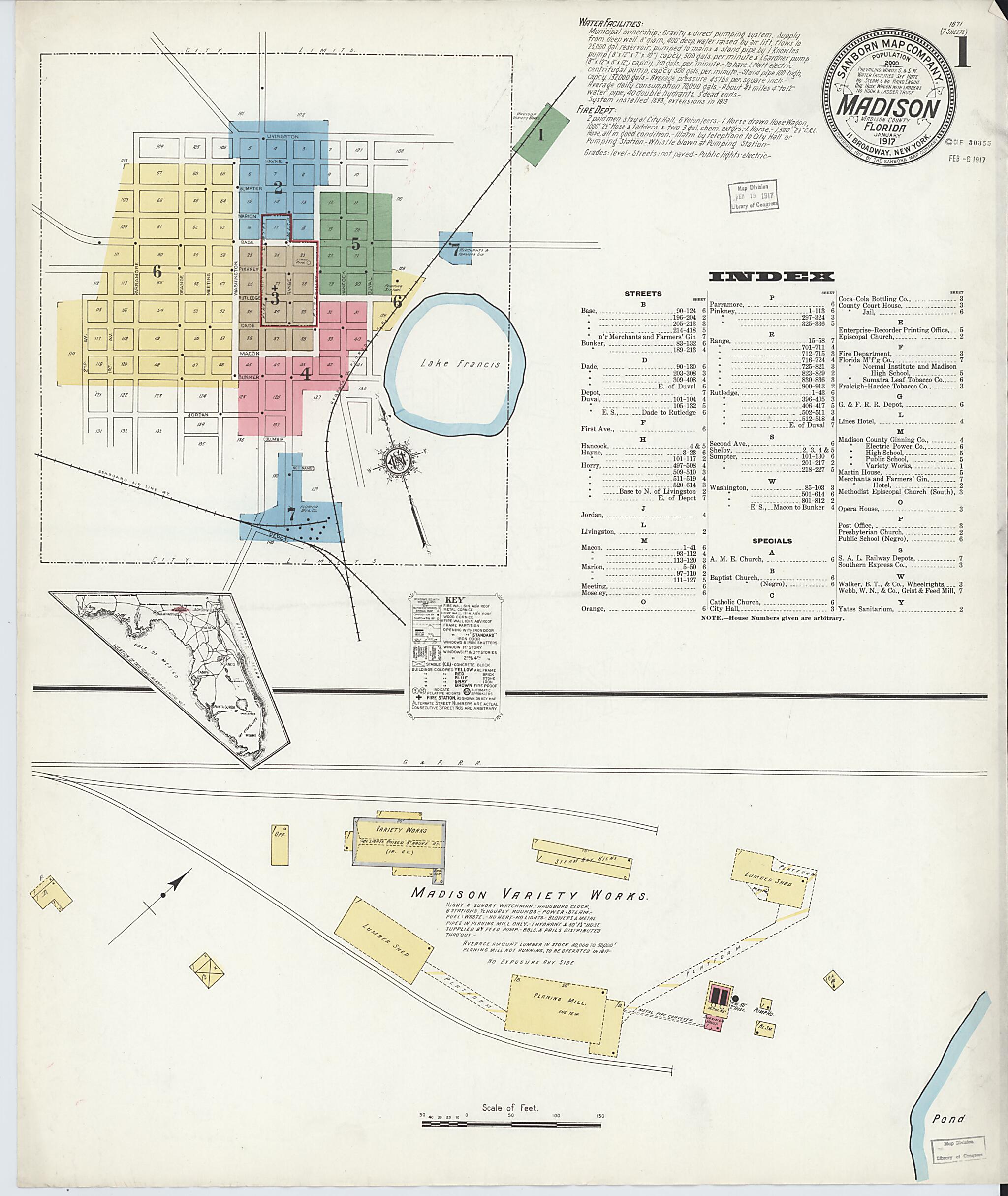 This old map of Madison, Madison County, Florida was created by Sanborn Map Company in 1917