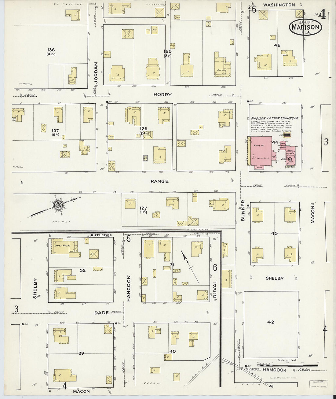 This old map of Madison, Madison County, Florida was created by Sanborn Map Company in 1917