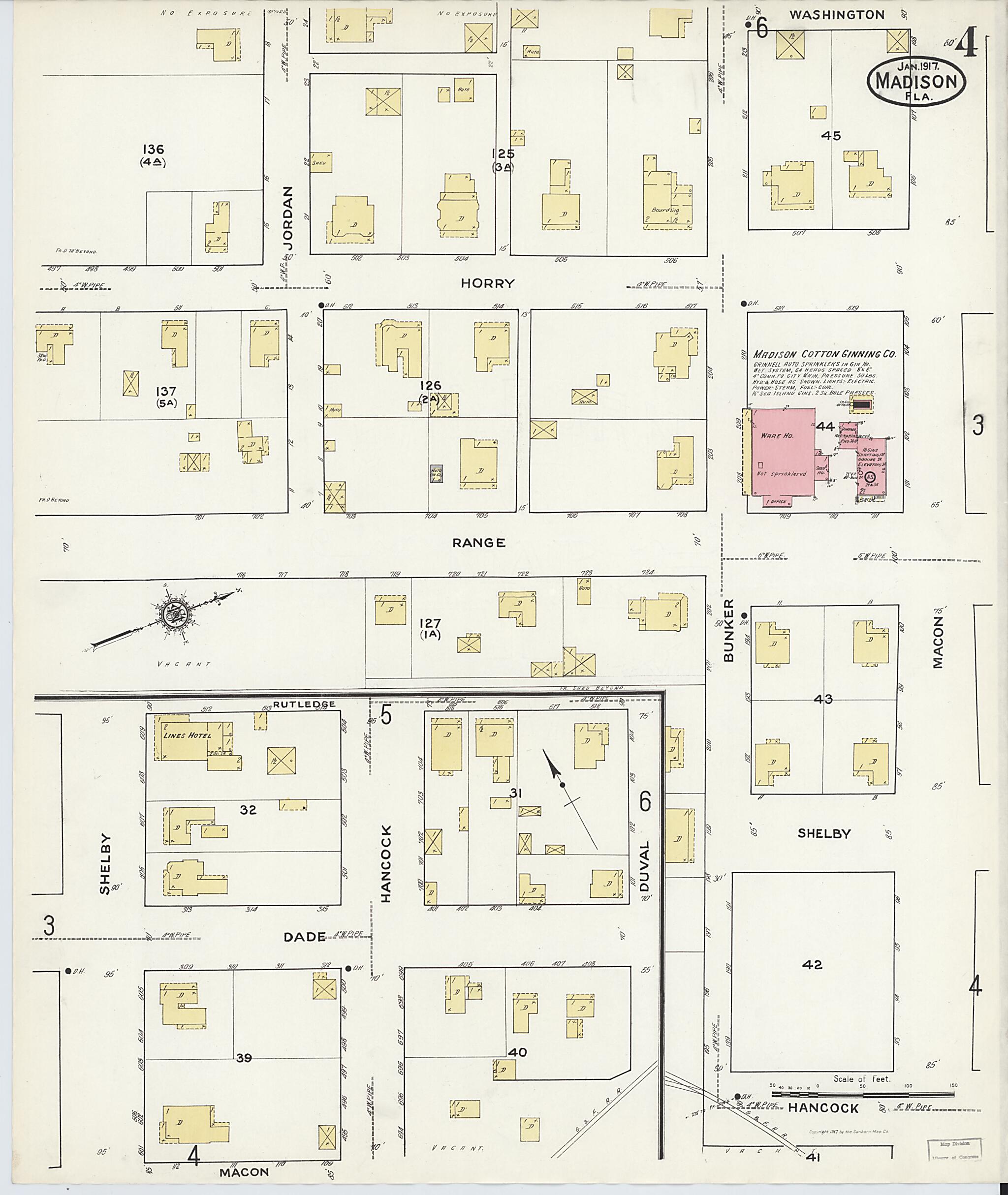 This old map of Madison, Madison County, Florida was created by Sanborn Map Company in 1917