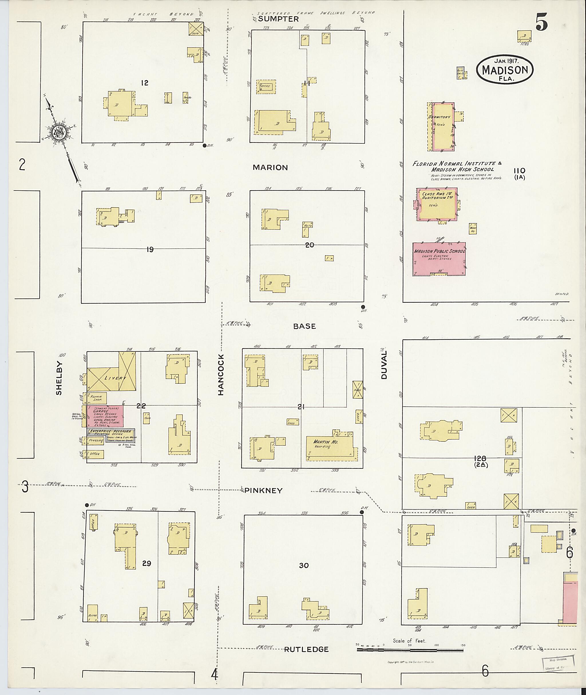 This old map of Madison, Madison County, Florida was created by Sanborn Map Company in 1917