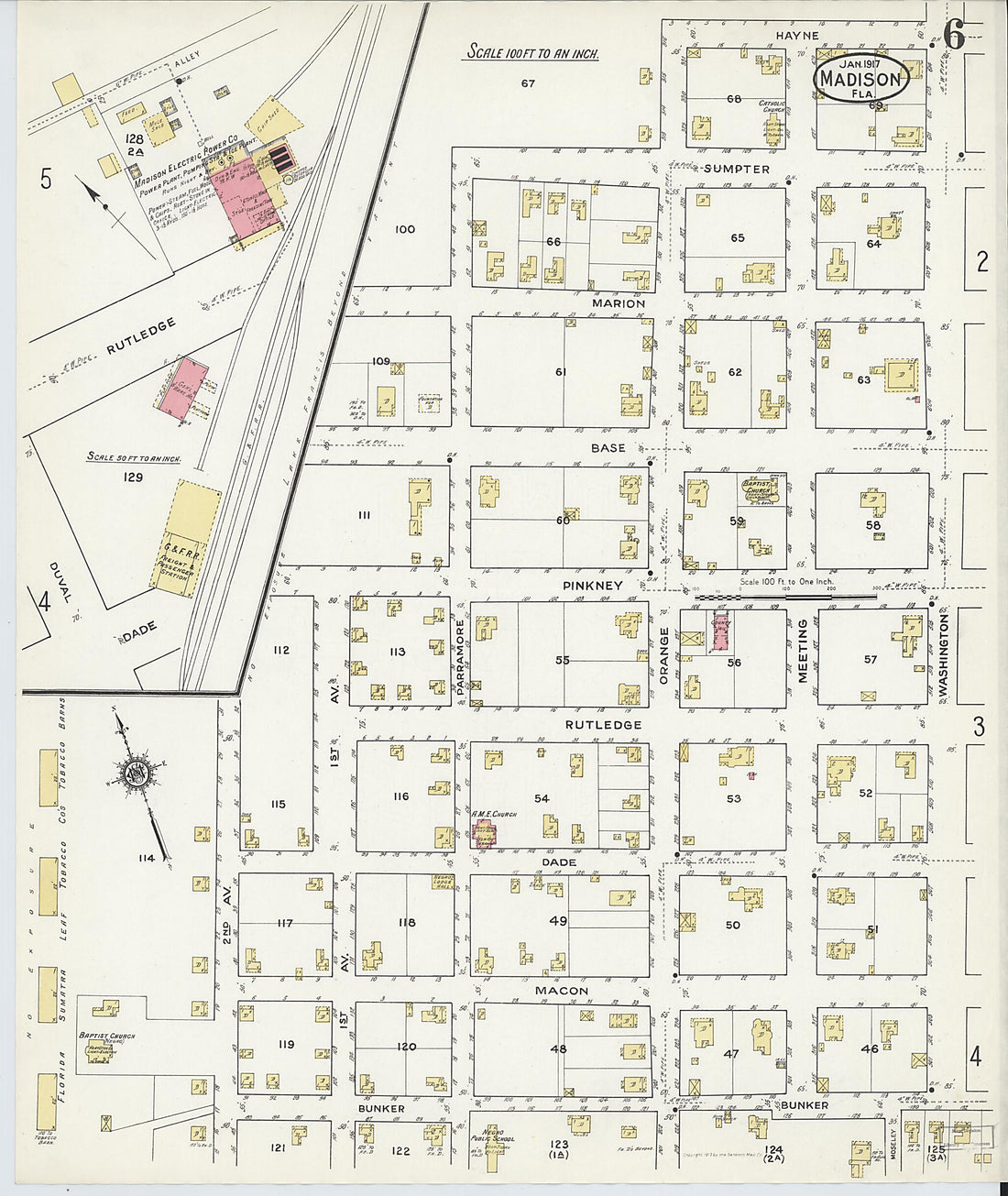 This old map of Madison, Madison County, Florida was created by Sanborn Map Company in 1917