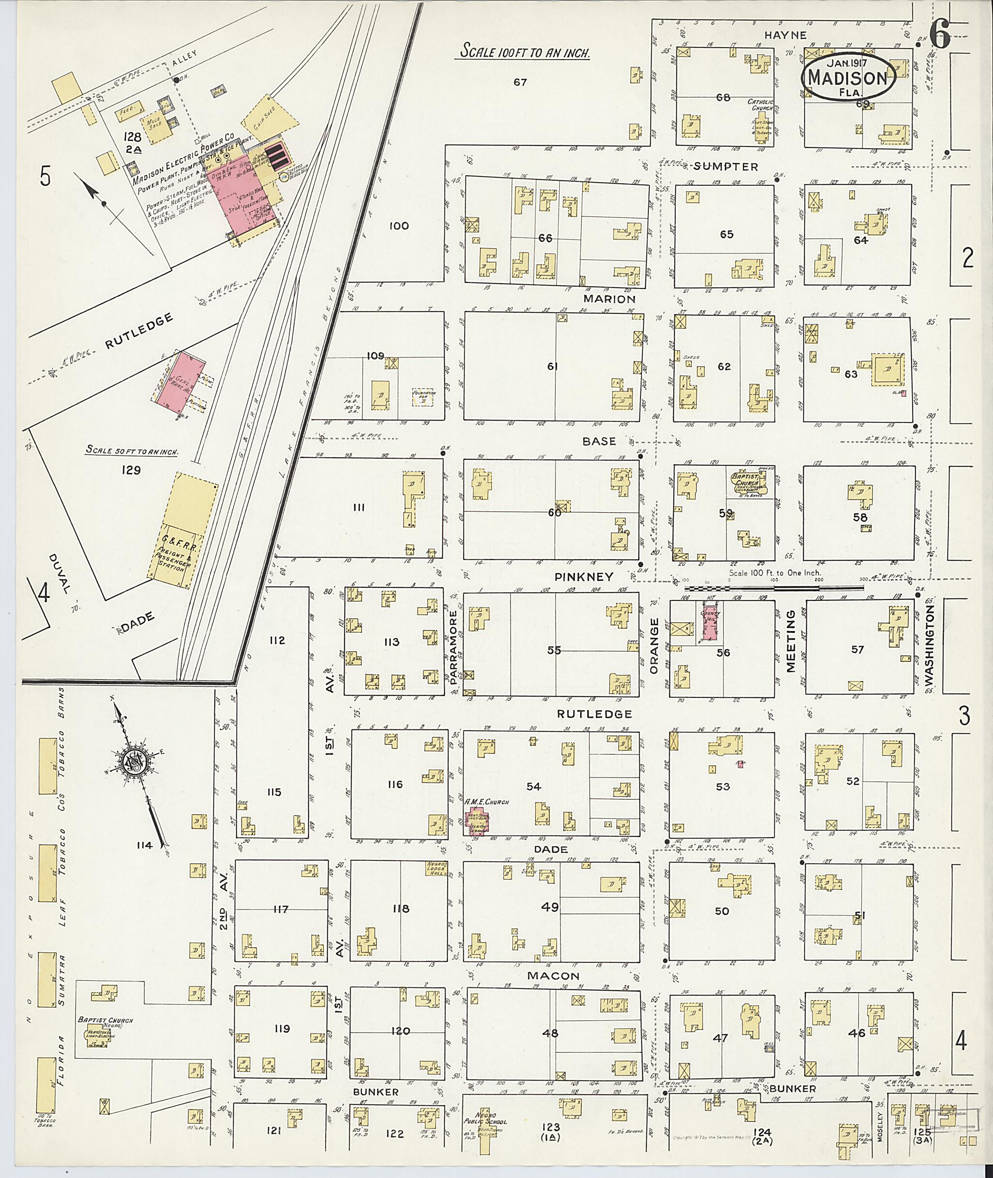 This old map of Madison, Madison County, Florida was created by Sanborn Map Company in 1917
