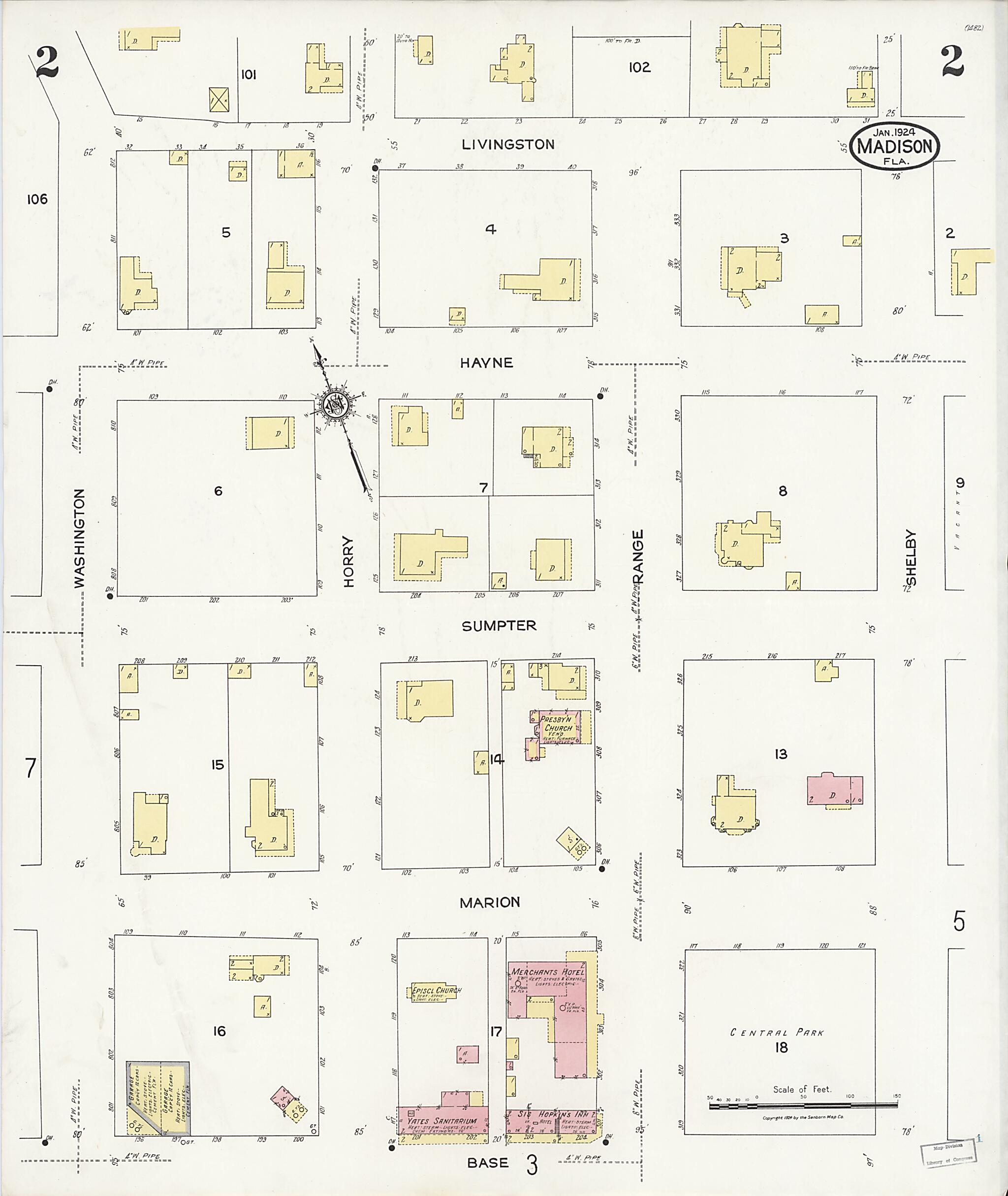 This old map of Madison, Madison County, Florida was created by Sanborn Map Company in 1924