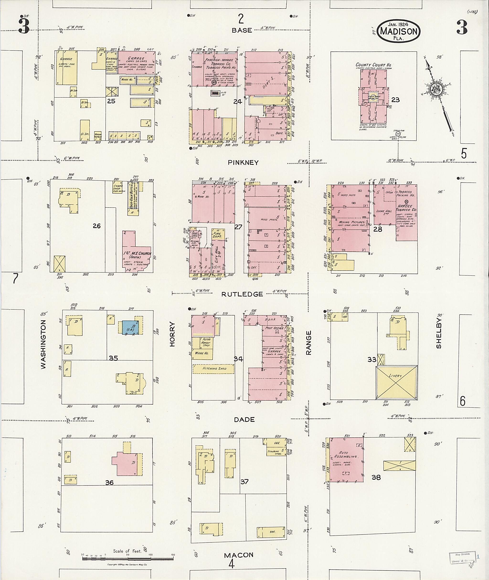 This old map of Madison, Madison County, Florida was created by Sanborn Map Company in 1924
