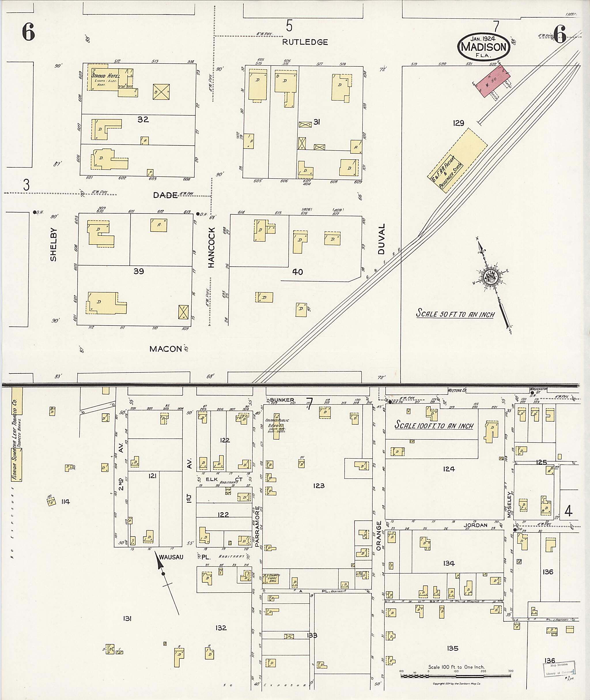 This old map of Madison, Madison County, Florida was created by Sanborn Map Company in 1924