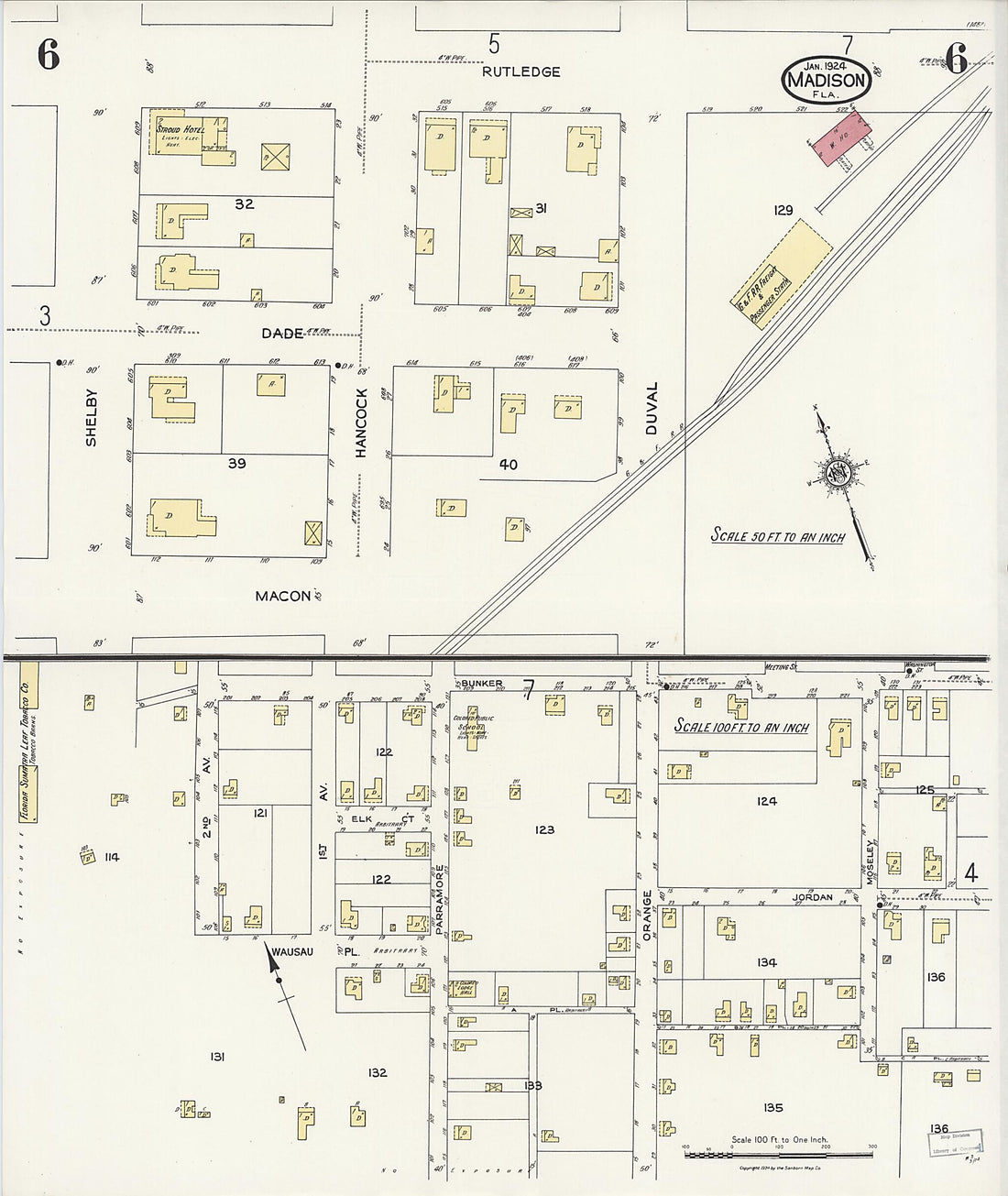 This old map of Madison, Madison County, Florida was created by Sanborn Map Company in 1924