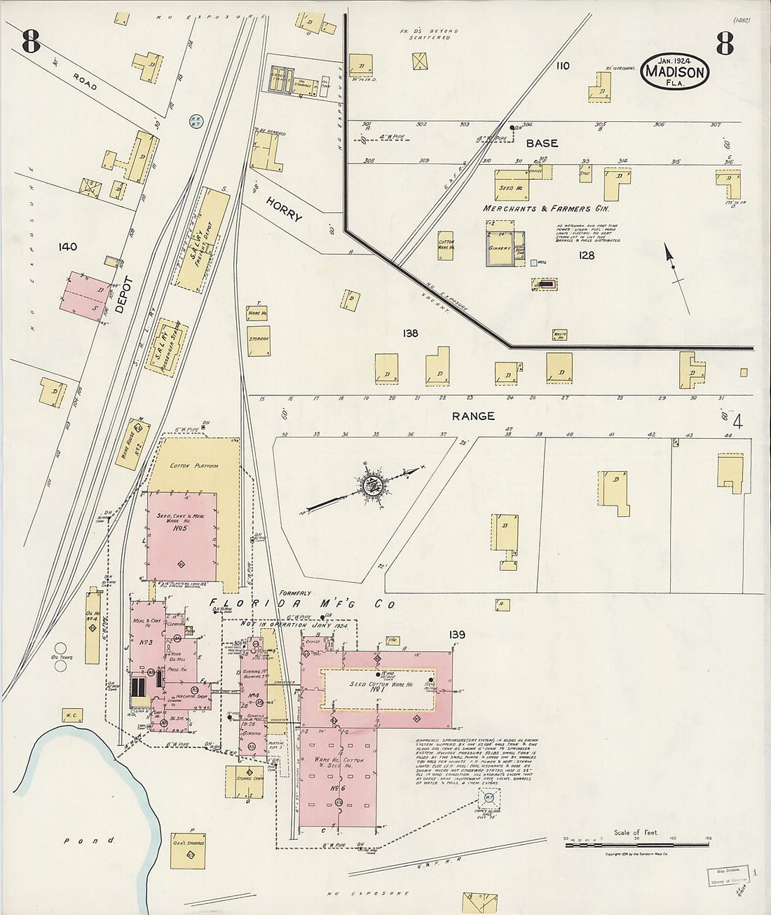 This old map of Madison, Madison County, Florida was created by Sanborn Map Company in 1924