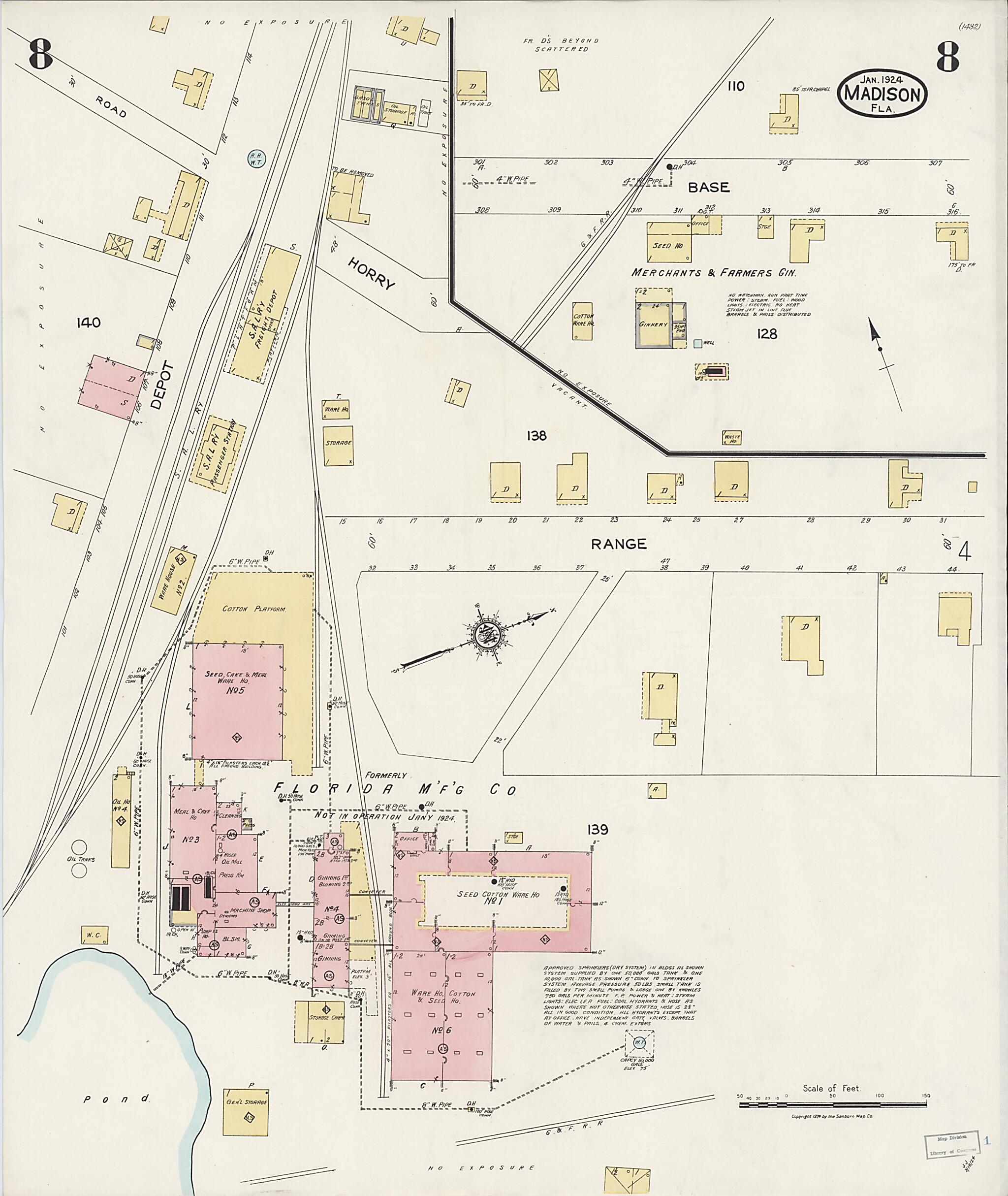 This old map of Madison, Madison County, Florida was created by Sanborn Map Company in 1924