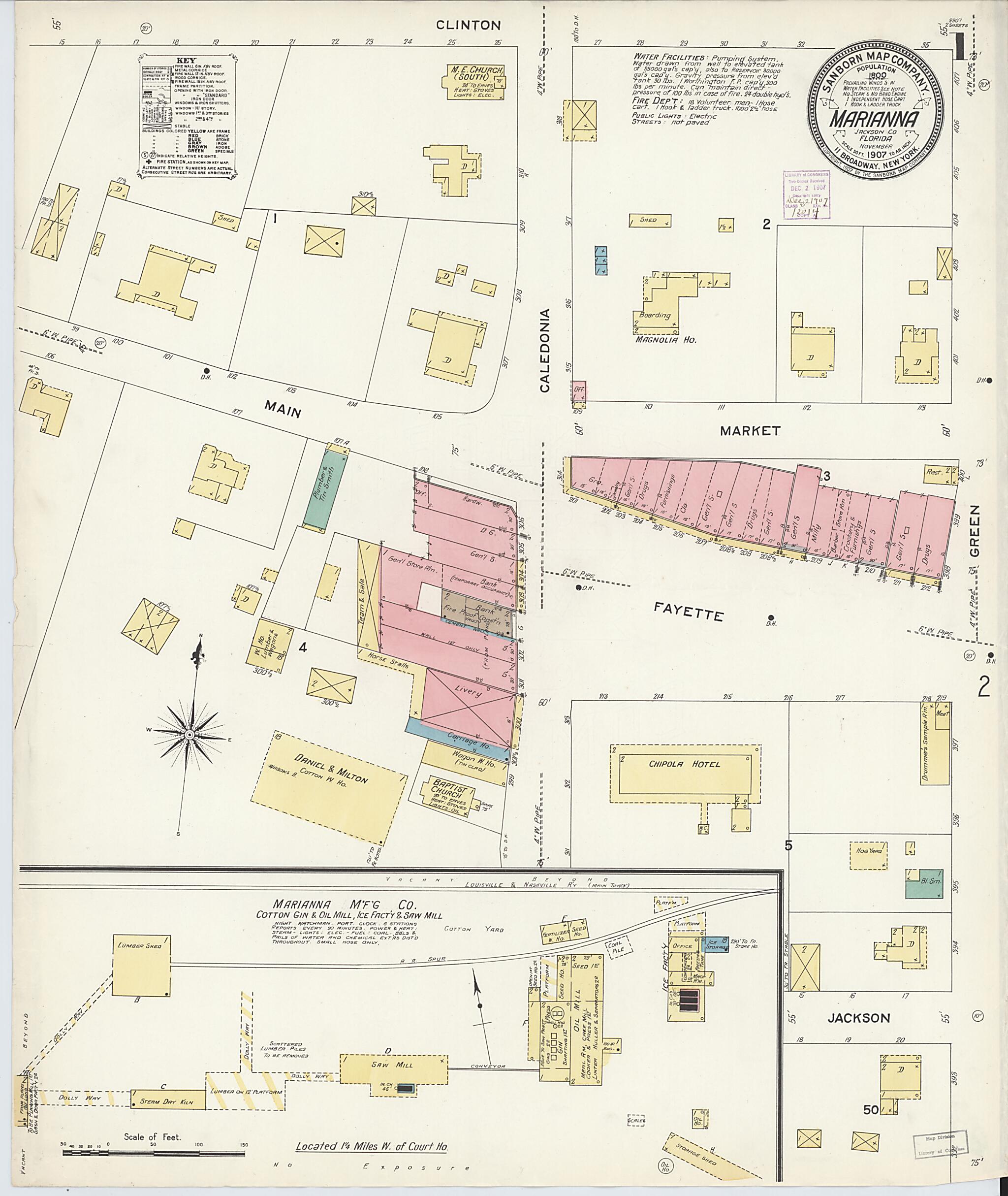 This old map of Marianna, Jackson County, Florida was created by Sanborn Map Company in 1907