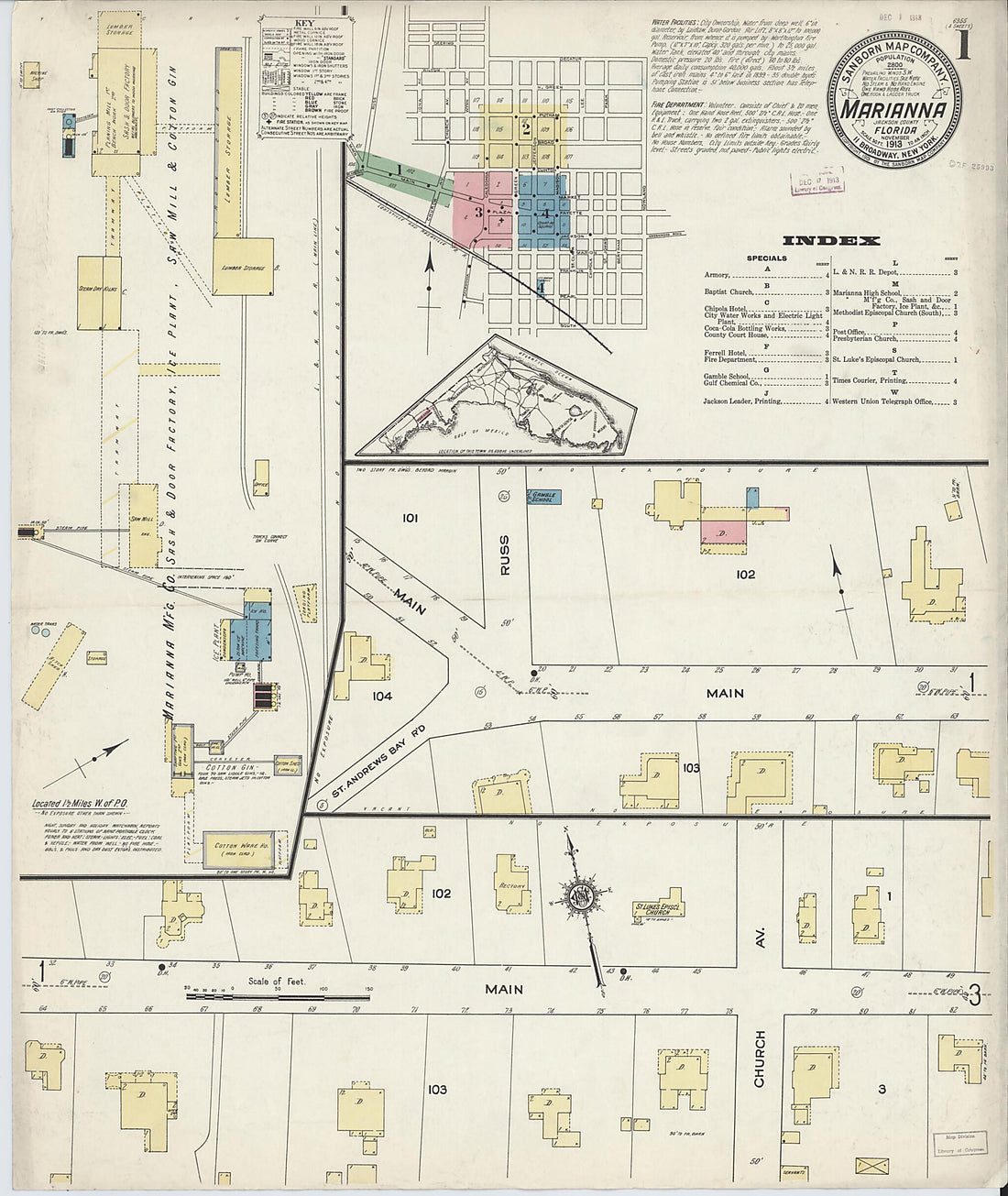 This old map of Marianna, Jackson County, Florida was created by Sanborn Map Company in 1913