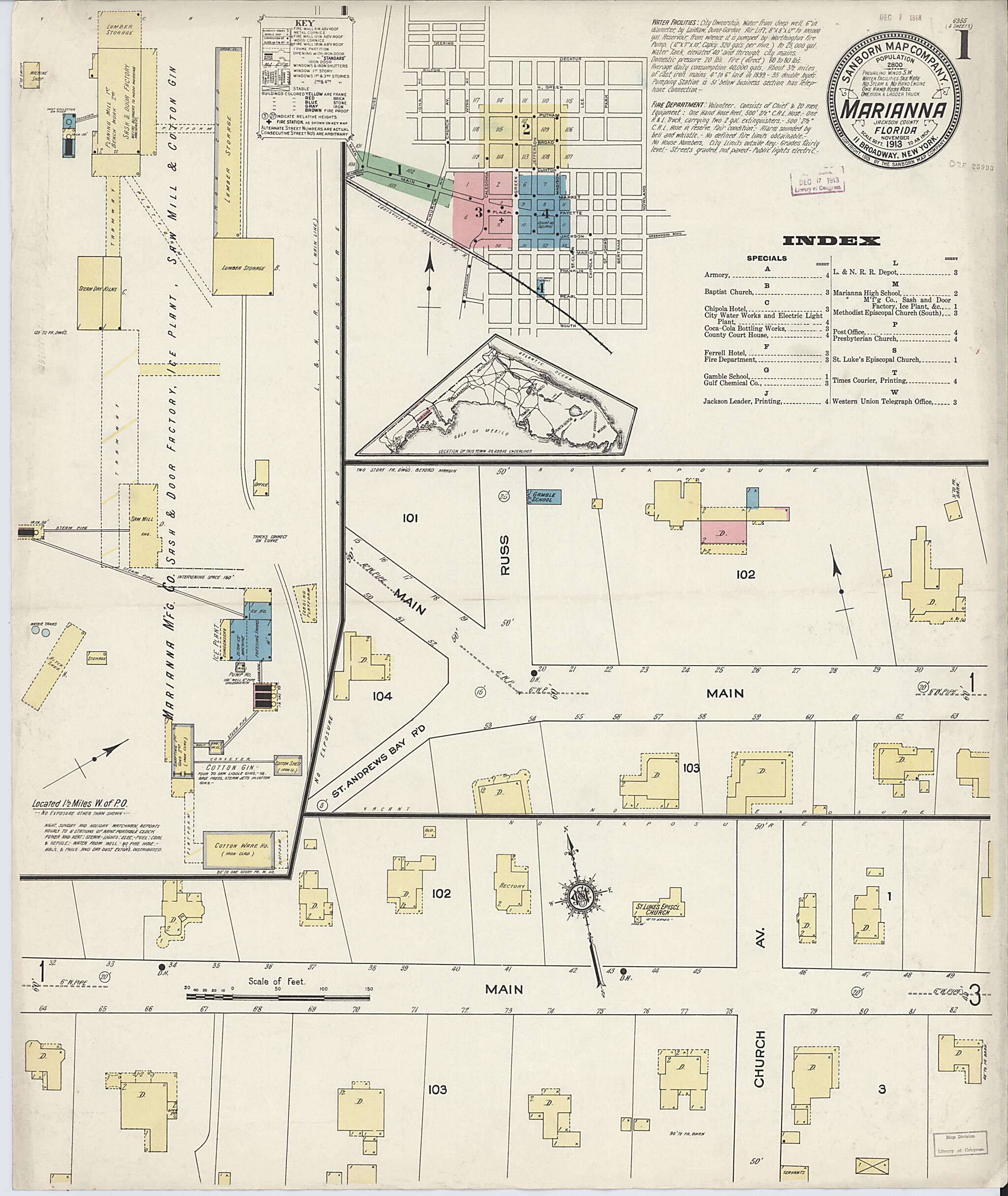 This old map of Marianna, Jackson County, Florida was created by Sanborn Map Company in 1913