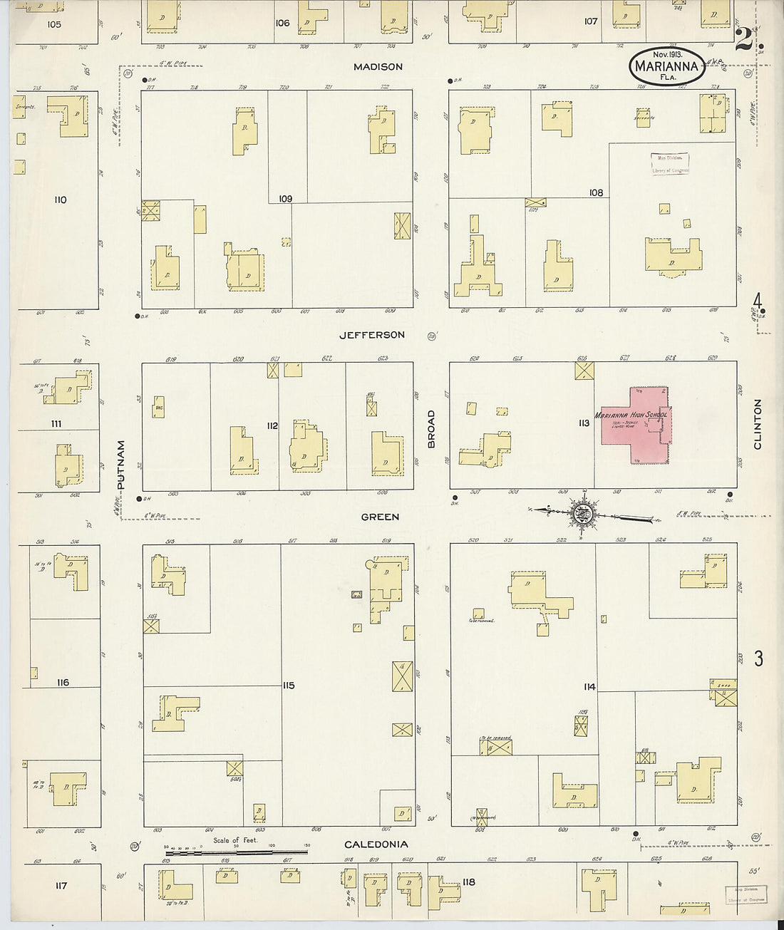 This old map of Marianna, Jackson County, Florida was created by Sanborn Map Company in 1913