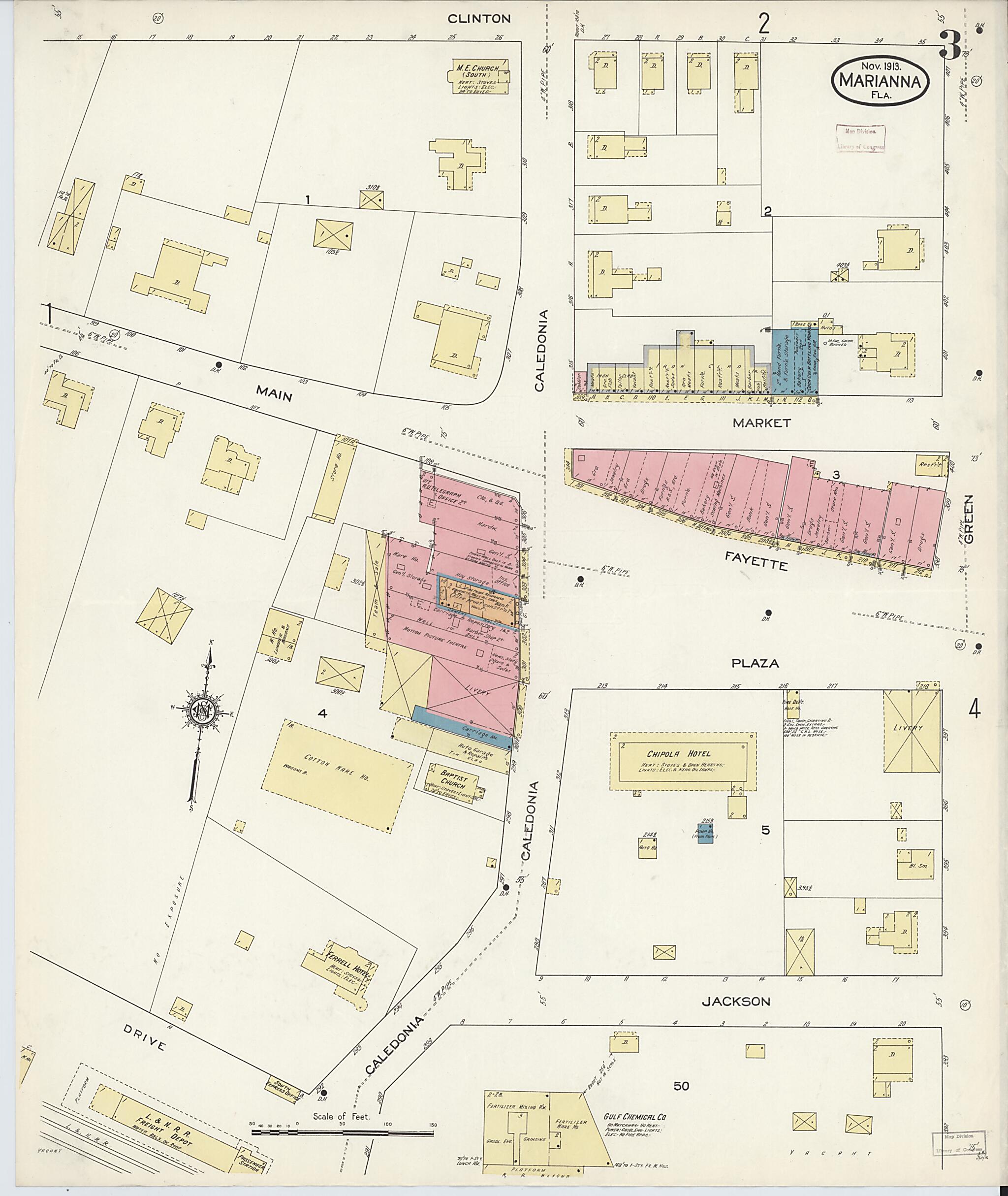 This old map of Marianna, Jackson County, Florida was created by Sanborn Map Company in 1913