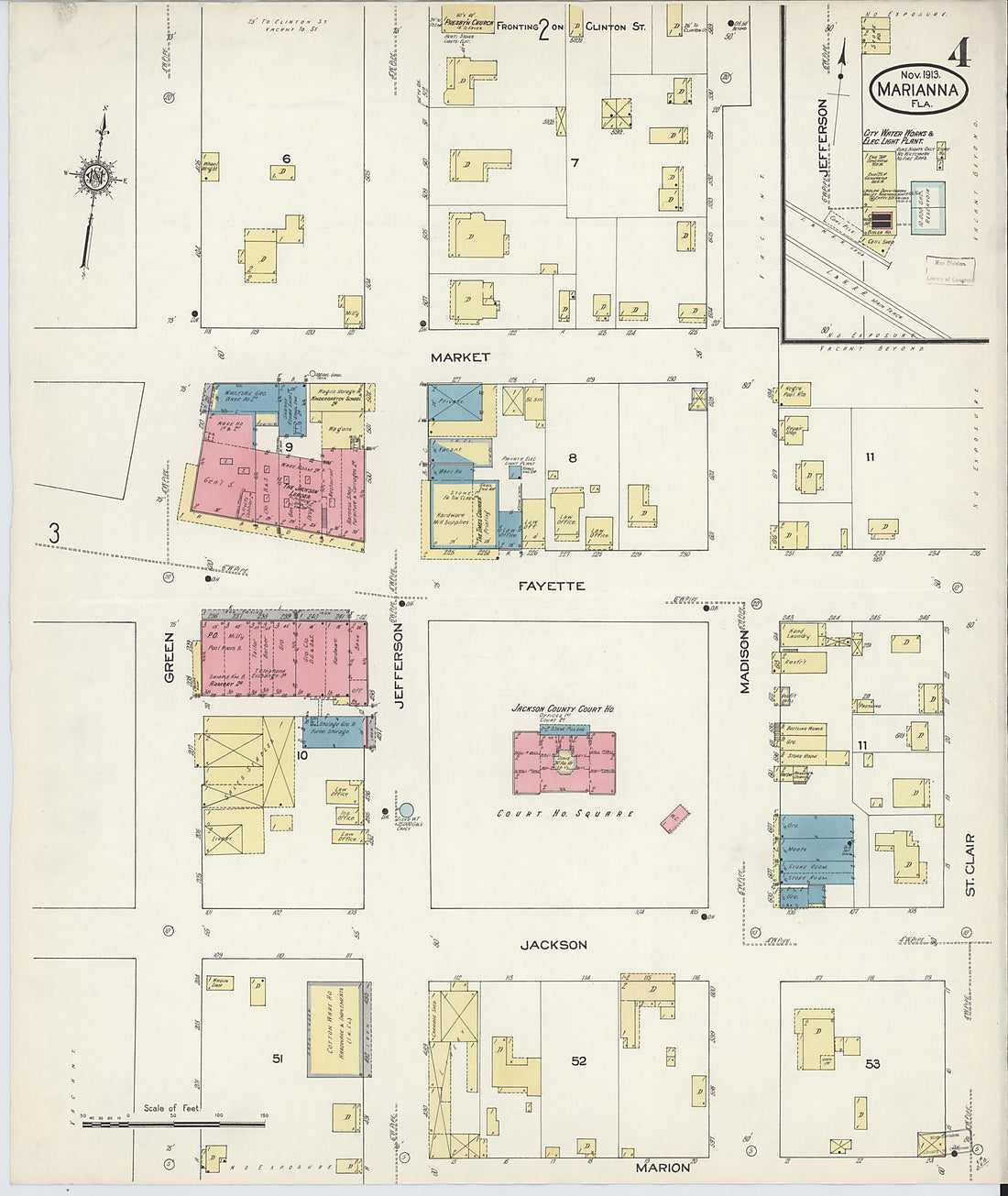 This old map of Marianna, Jackson County, Florida was created by Sanborn Map Company in 1913