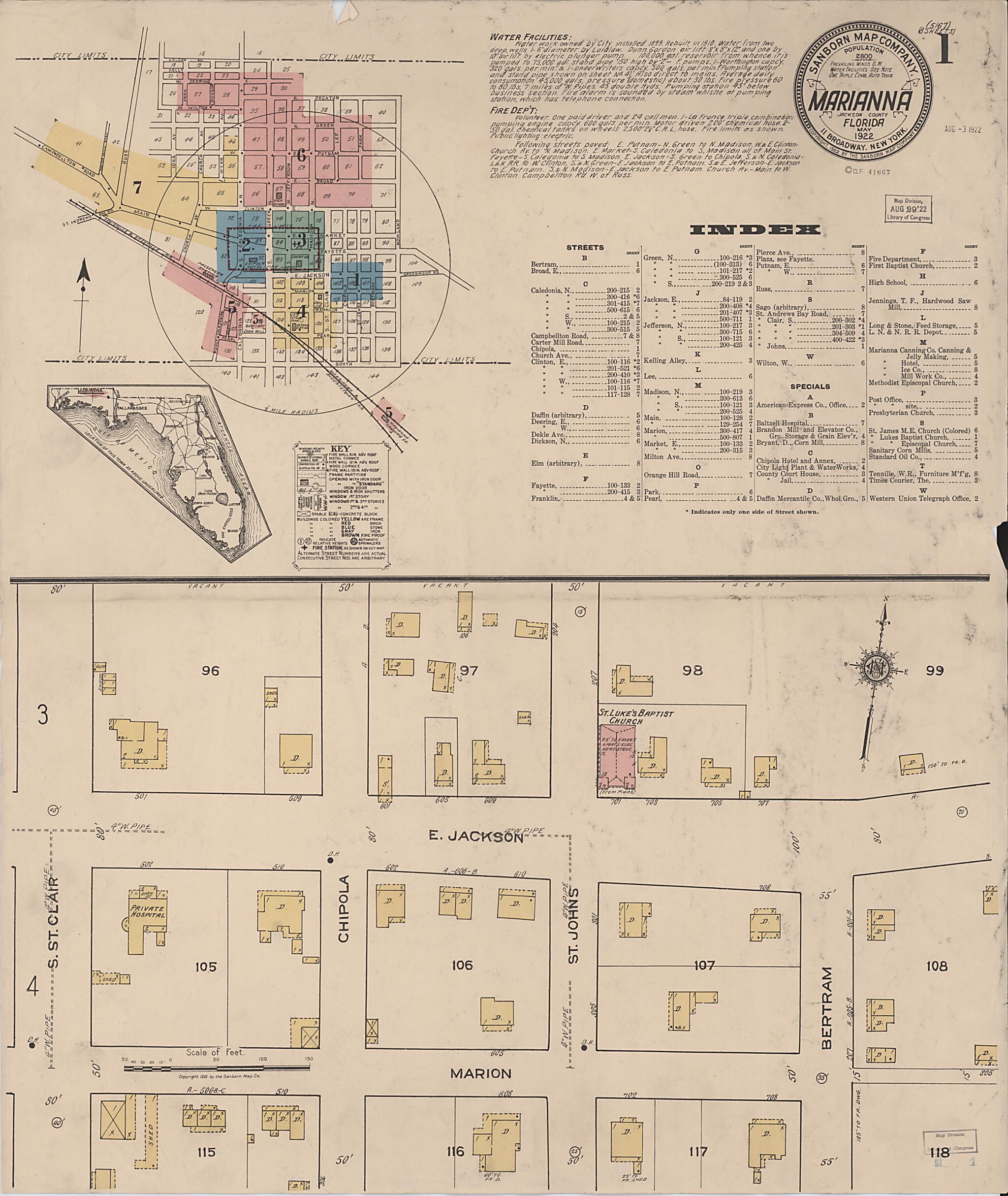 This old map of Marianna, Jackson County, Florida was created by Sanborn Map Company in 1922