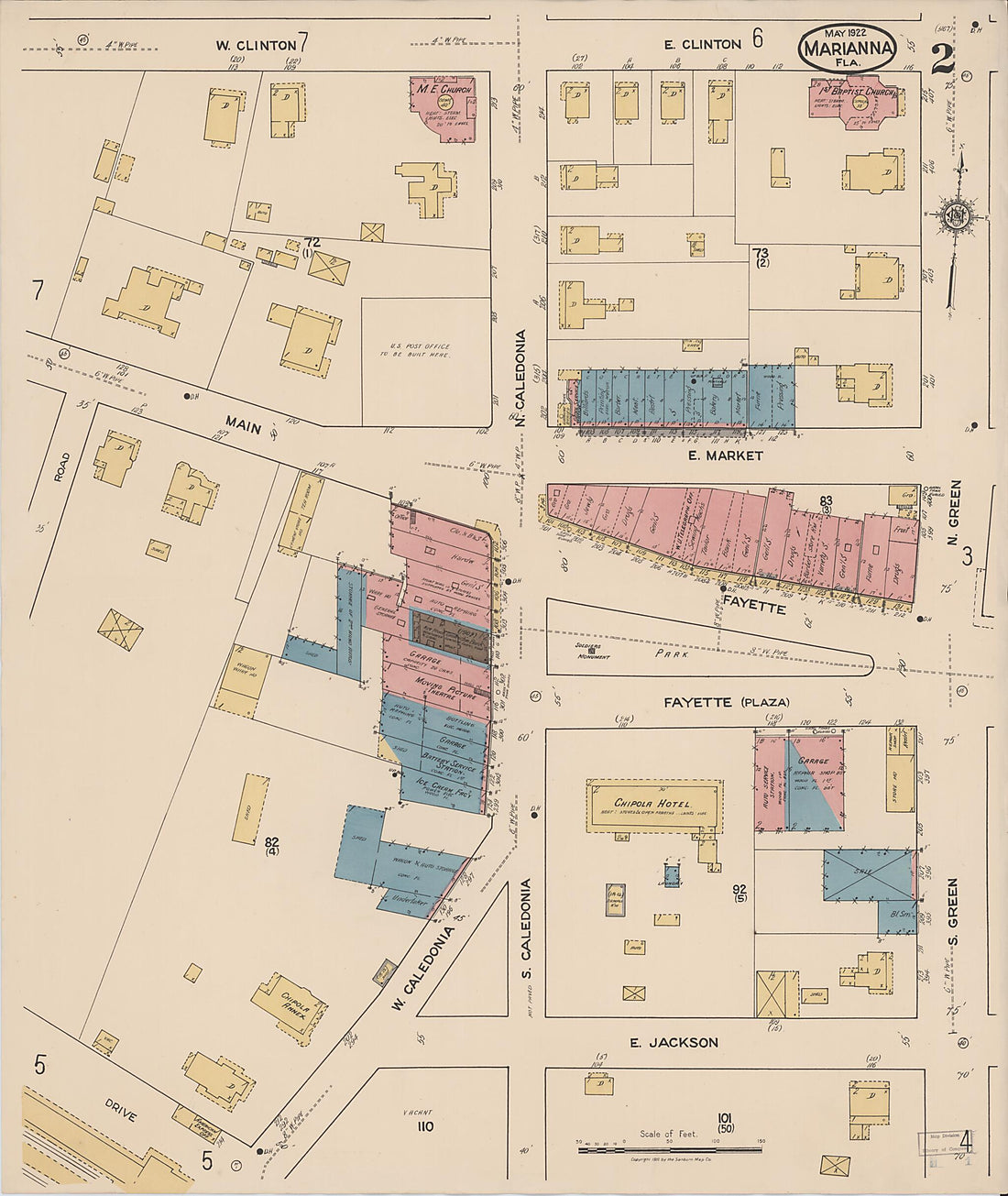 This old map of Marianna, Jackson County, Florida was created by Sanborn Map Company in 1922