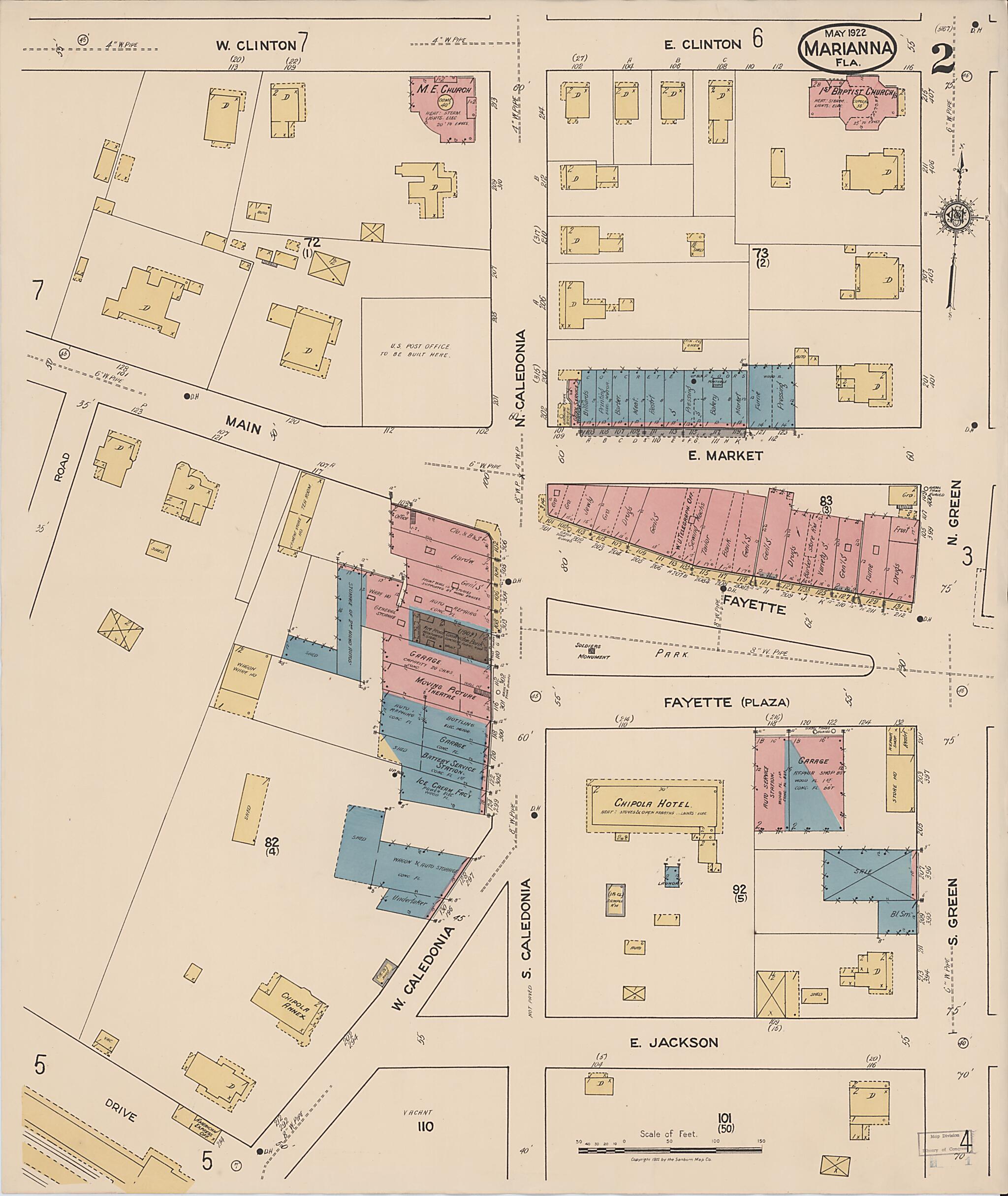 This old map of Marianna, Jackson County, Florida was created by Sanborn Map Company in 1922