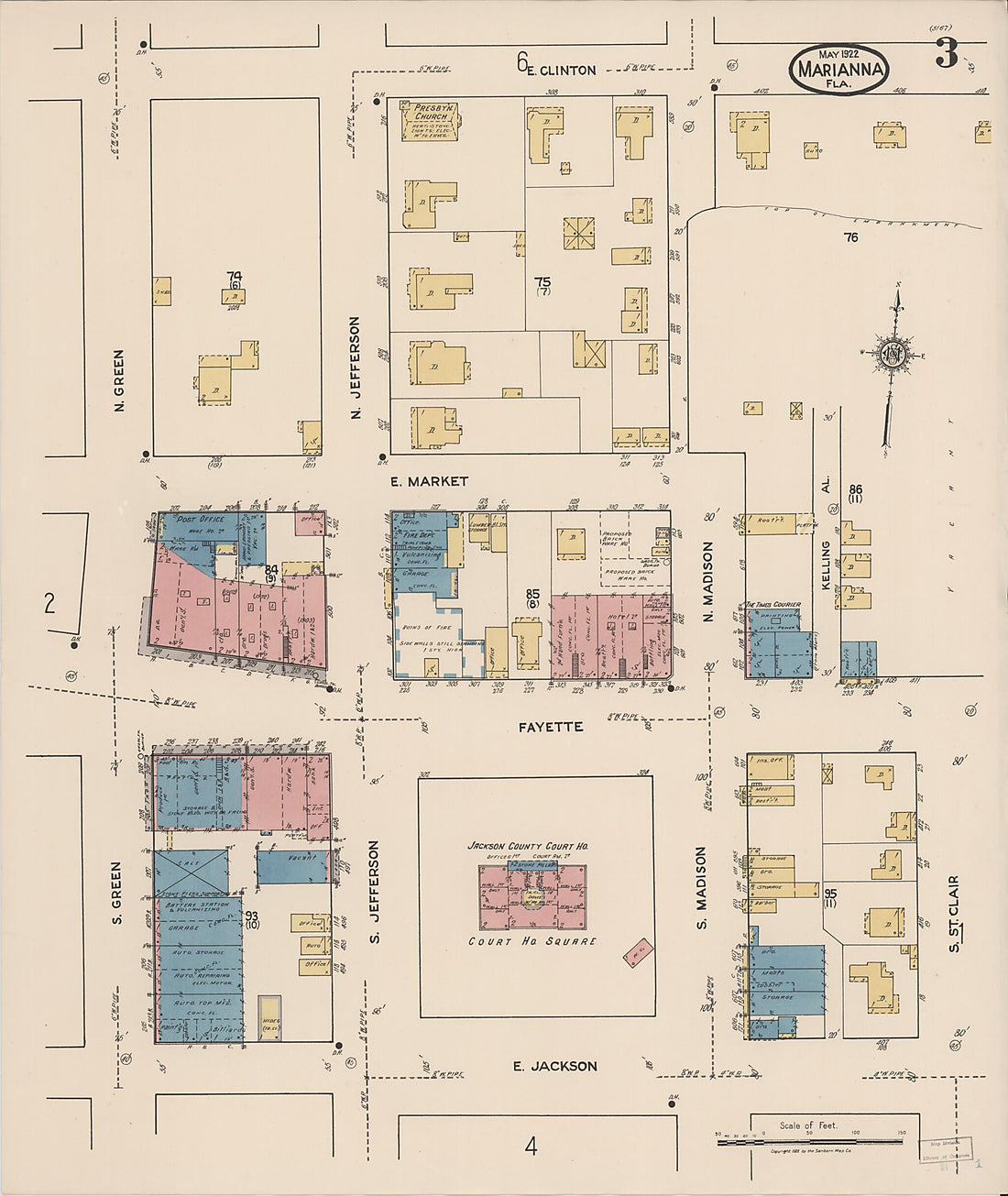 This old map of Marianna, Jackson County, Florida was created by Sanborn Map Company in 1922