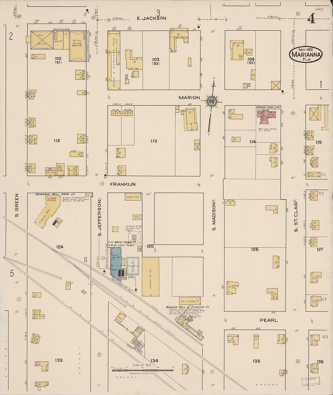 This old map of Marianna, Jackson County, Florida was created by Sanborn Map Company in 1922