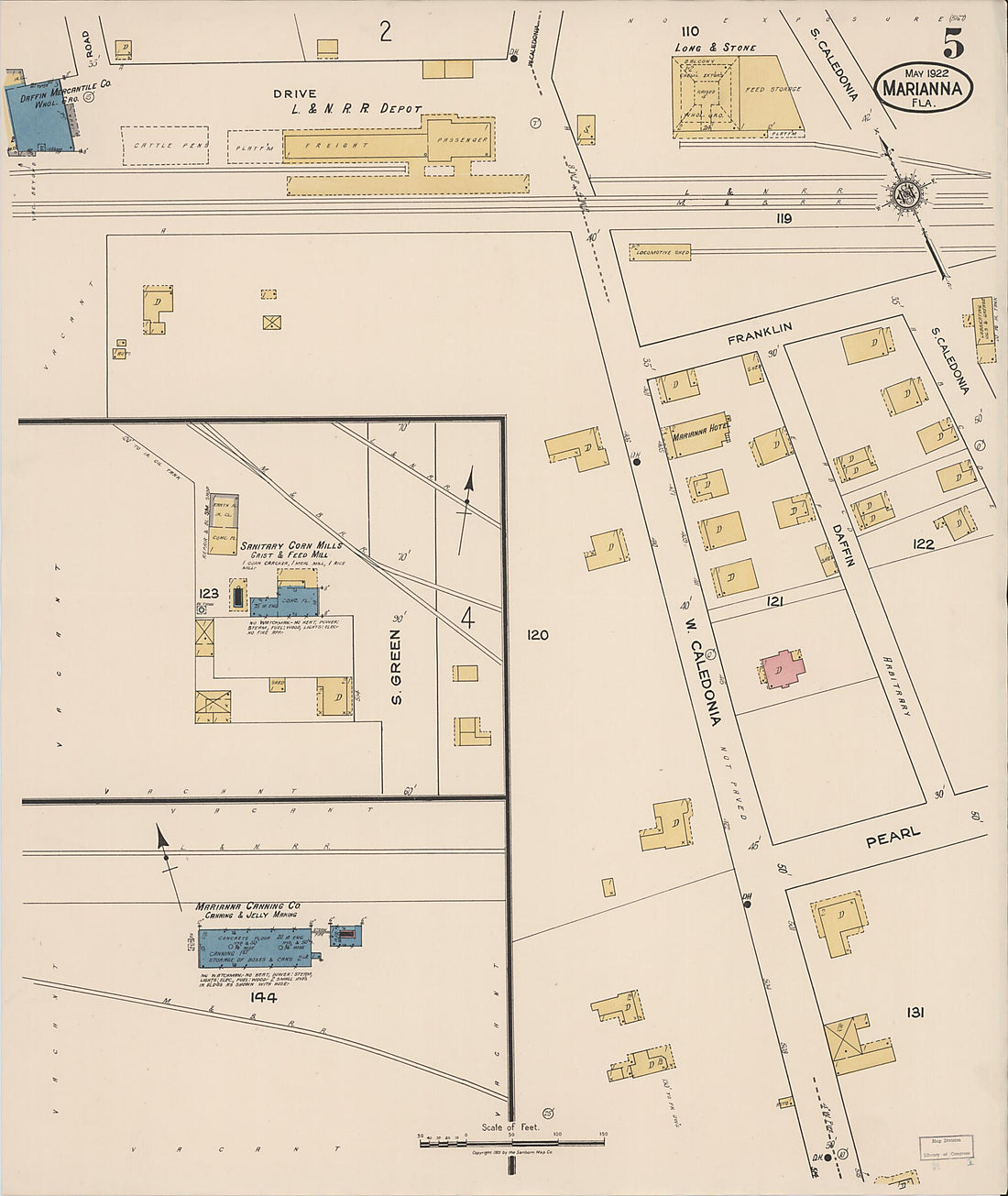 This old map of Marianna, Jackson County, Florida was created by Sanborn Map Company in 1922