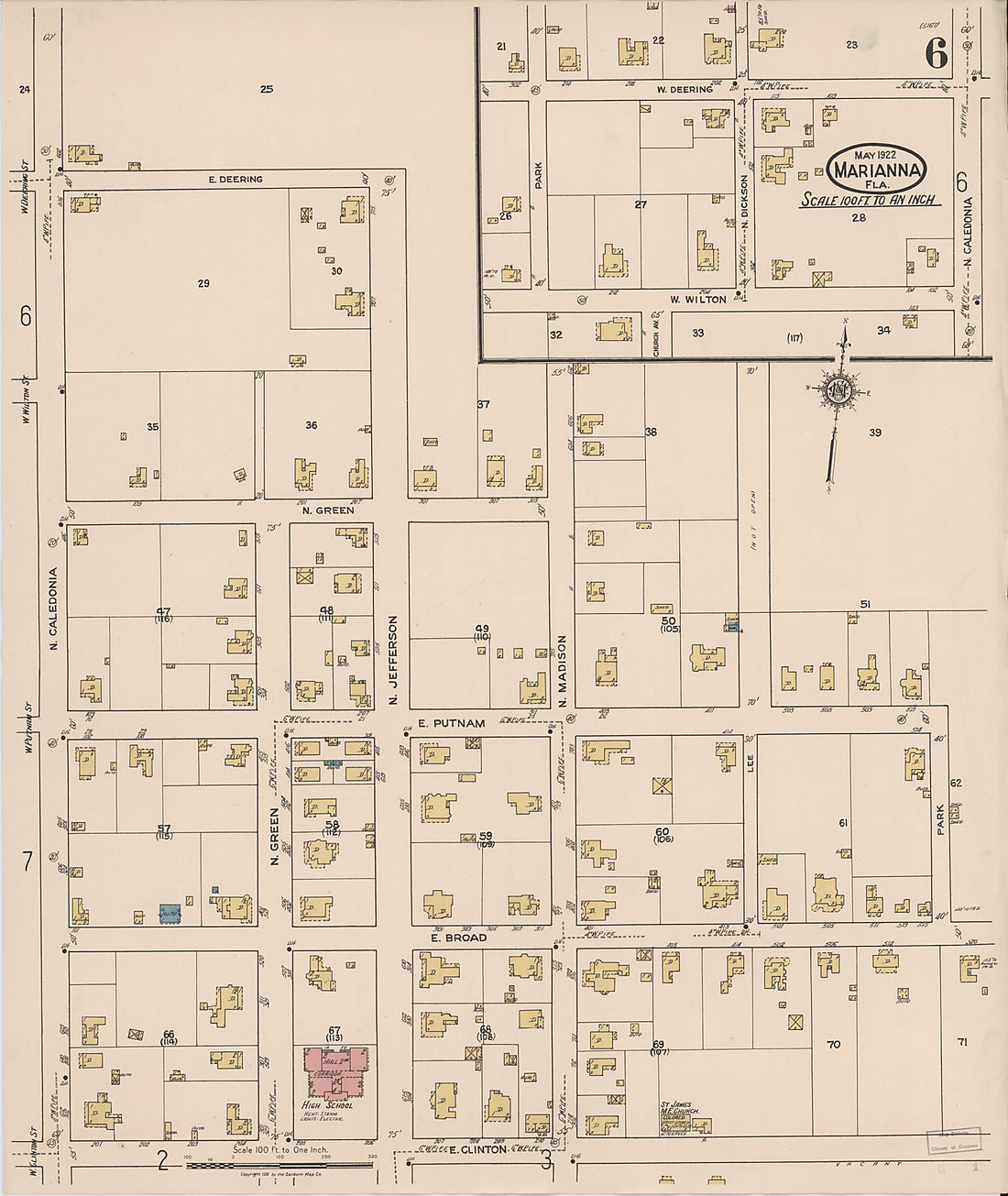 This old map of Marianna, Jackson County, Florida was created by Sanborn Map Company in 1922