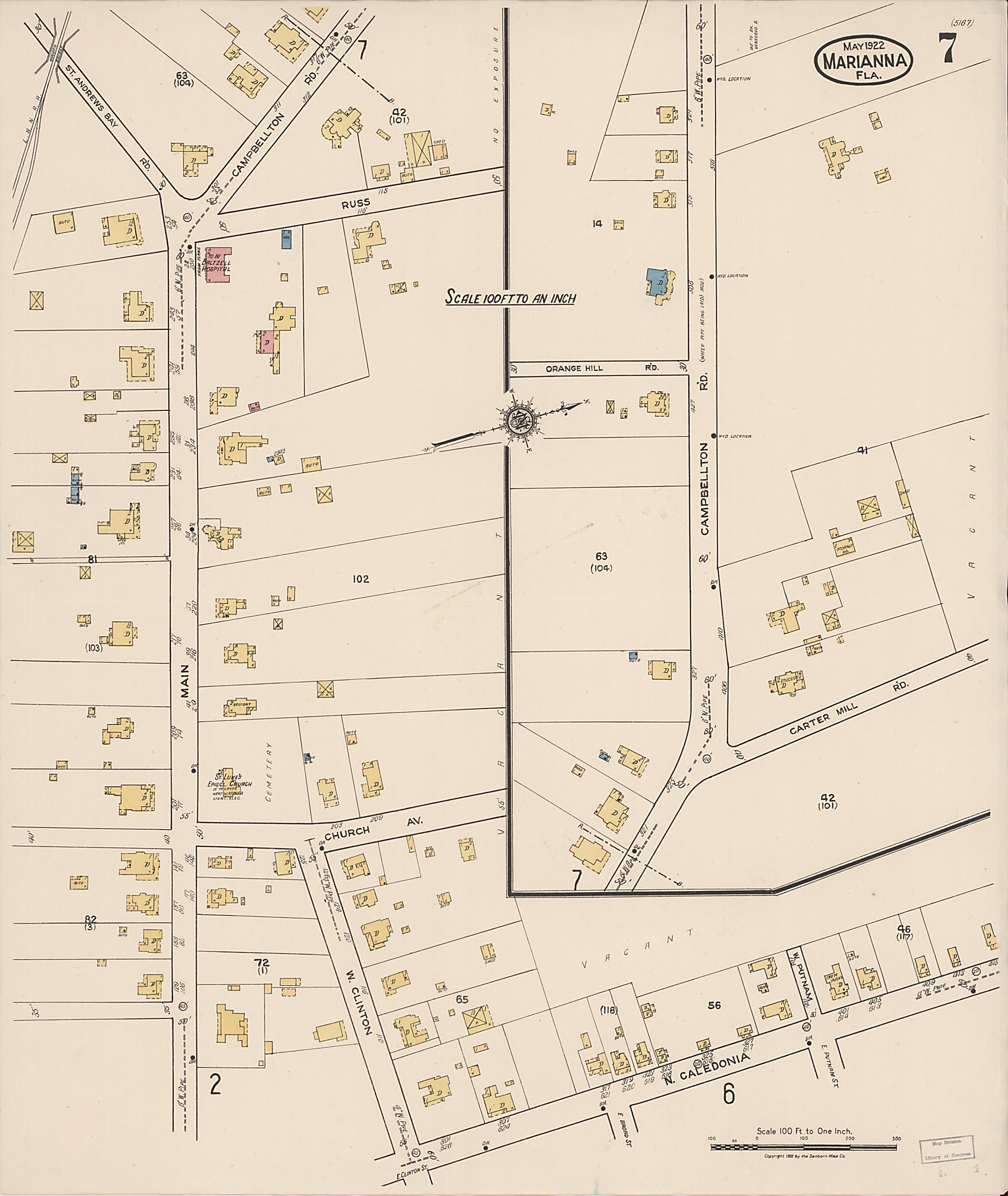 This old map of Marianna, Jackson County, Florida was created by Sanborn Map Company in 1922