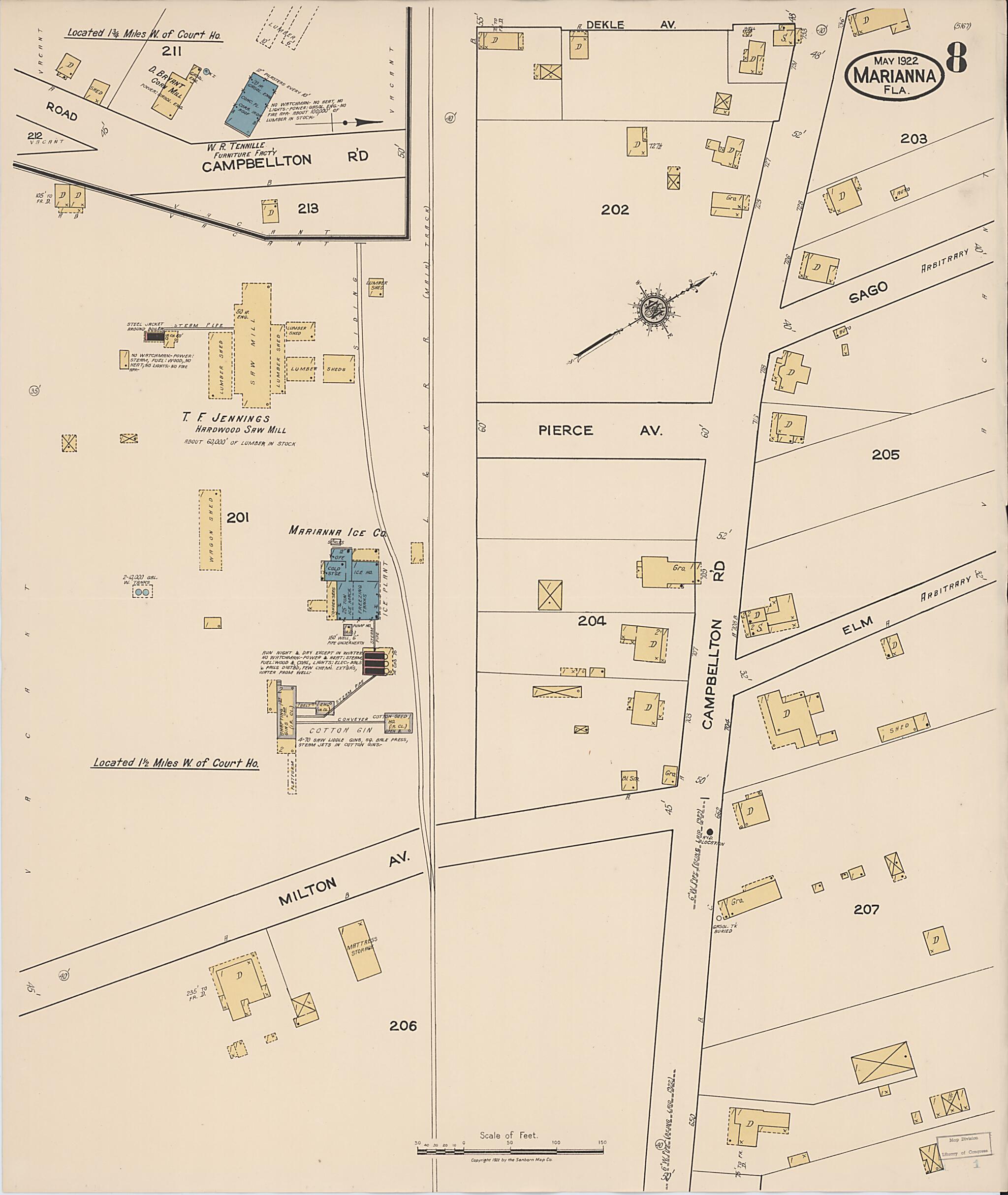 This old map of Marianna, Jackson County, Florida was created by Sanborn Map Company in 1922