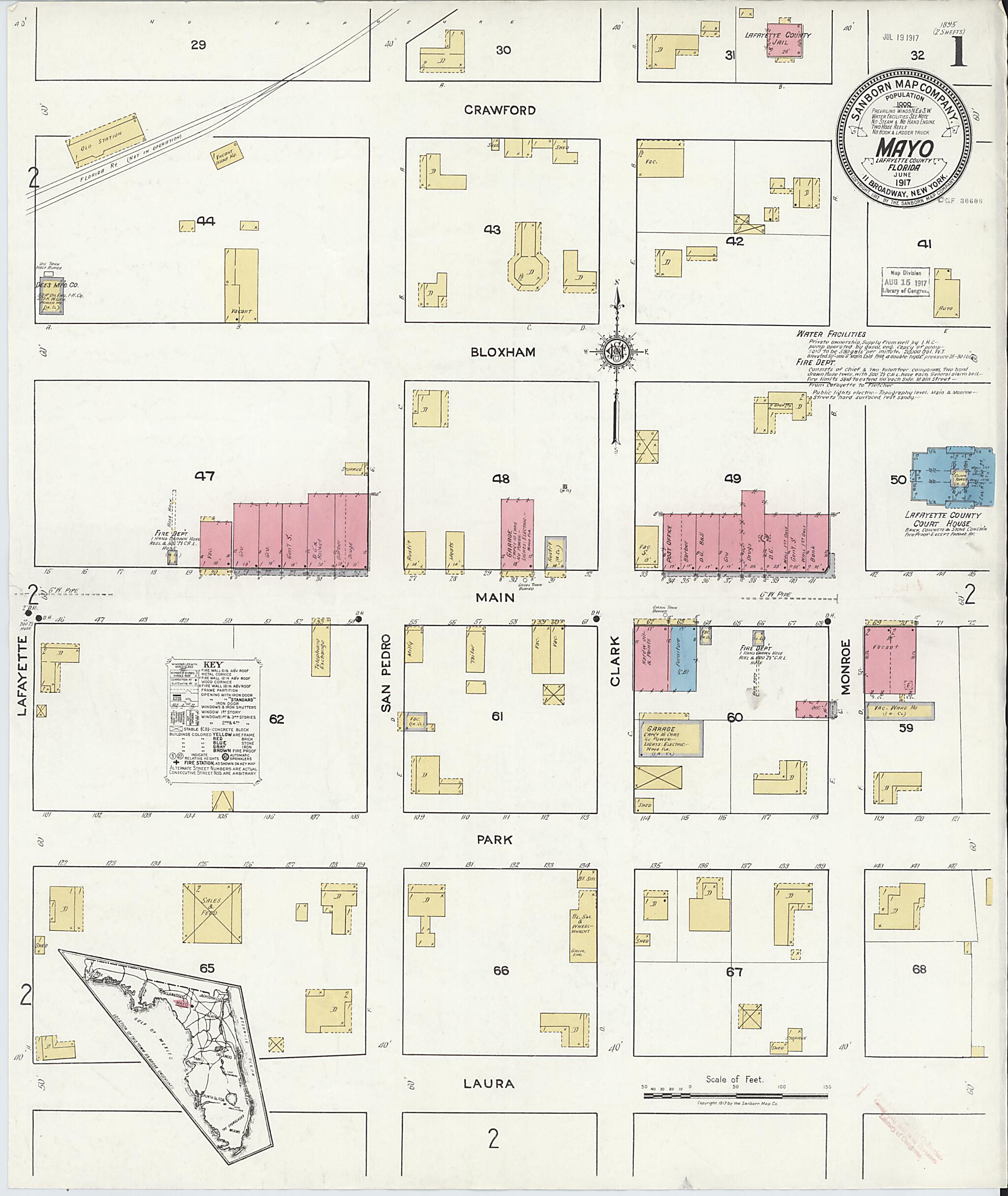 This old map of Mayo, Lafayette County, Florida was created by Sanborn Map Company in 1917