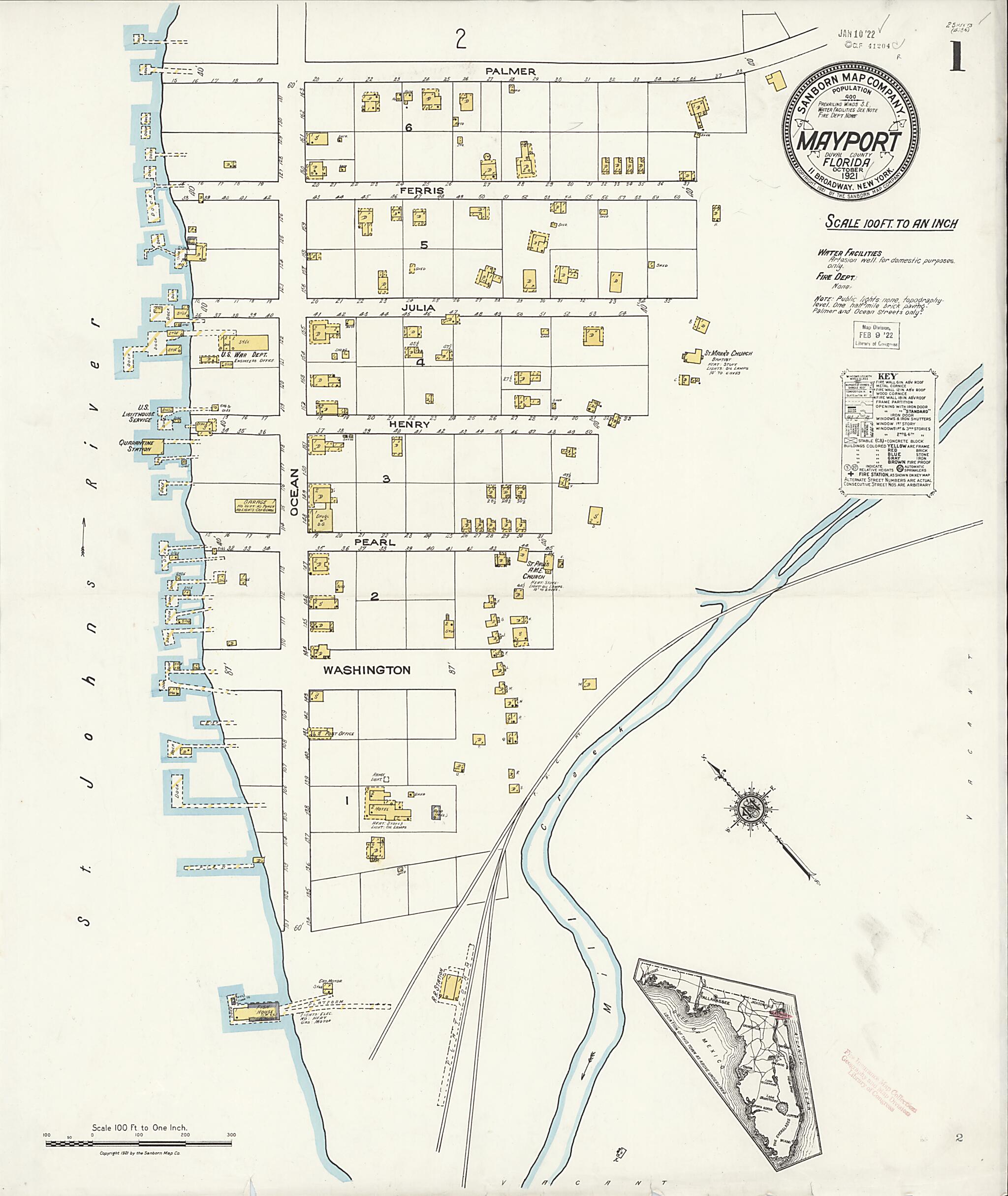 This old map of Mayport, Duval County, Florida was created by Sanborn Map Company in 1921