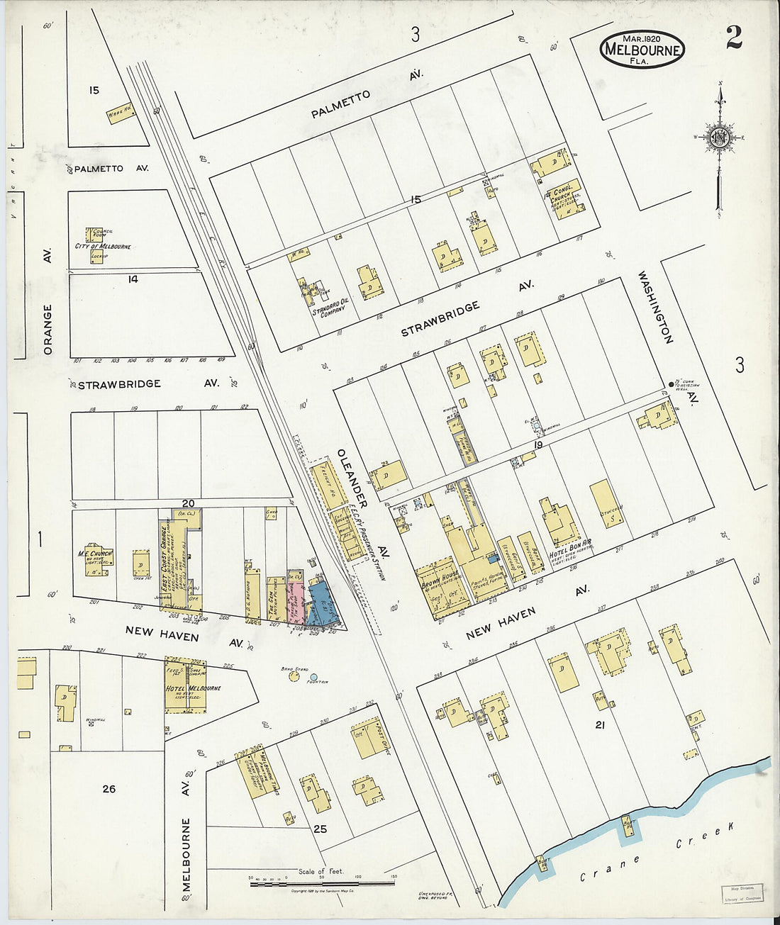 This old map of Melbourne Beach, Brevard County, Florida was created by Sanborn Map Company in 1920