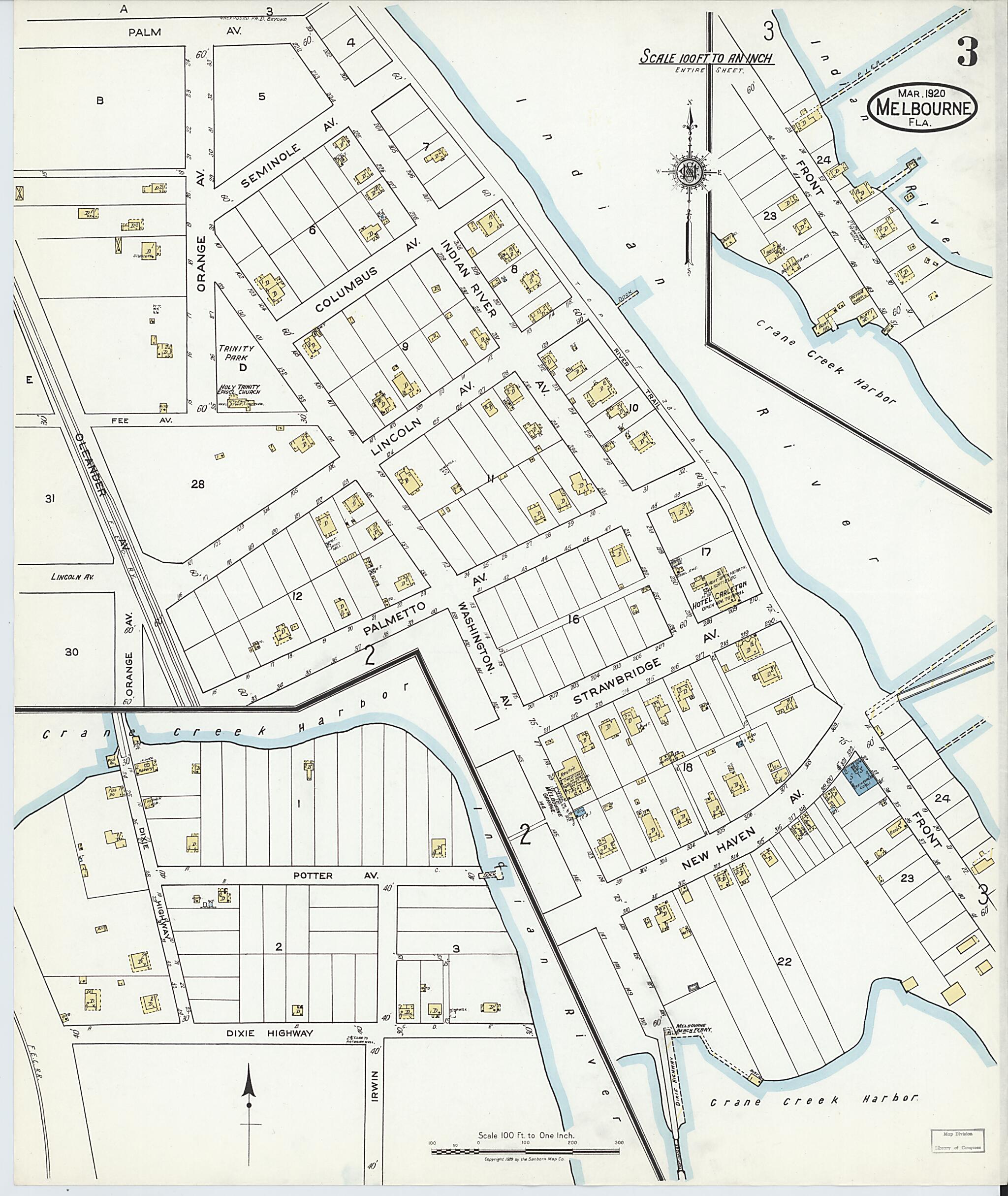 Melbourne, Brevard County, Florida 1920 (Sheet 3) by Relic Map Company