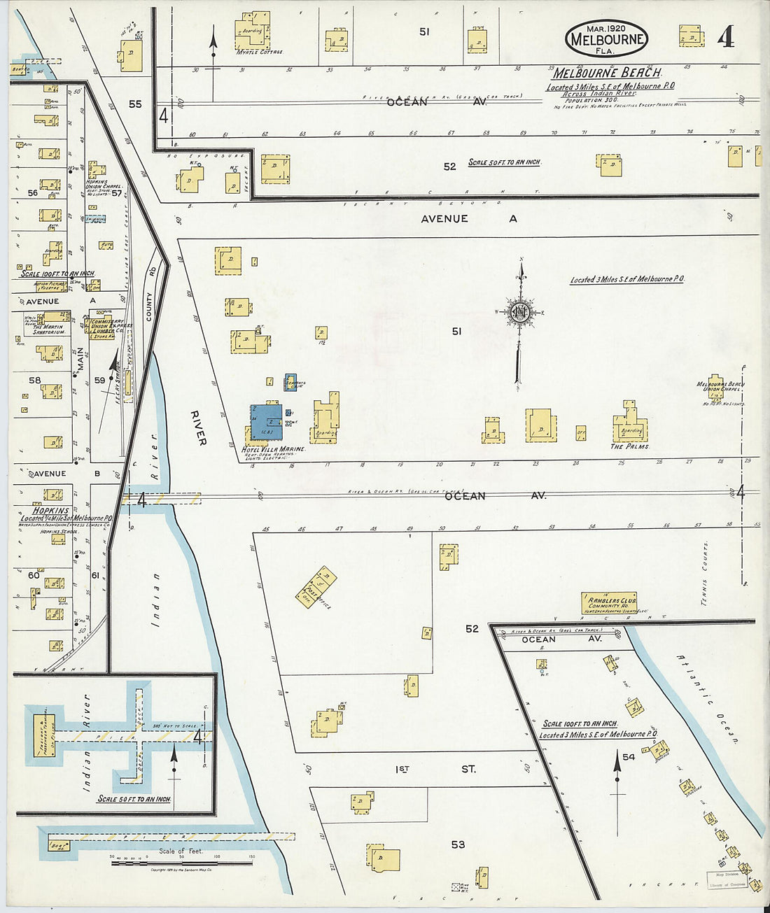 This old map of Melbourne Beach, Brevard County, Florida was created by Sanborn Map Company in 1920