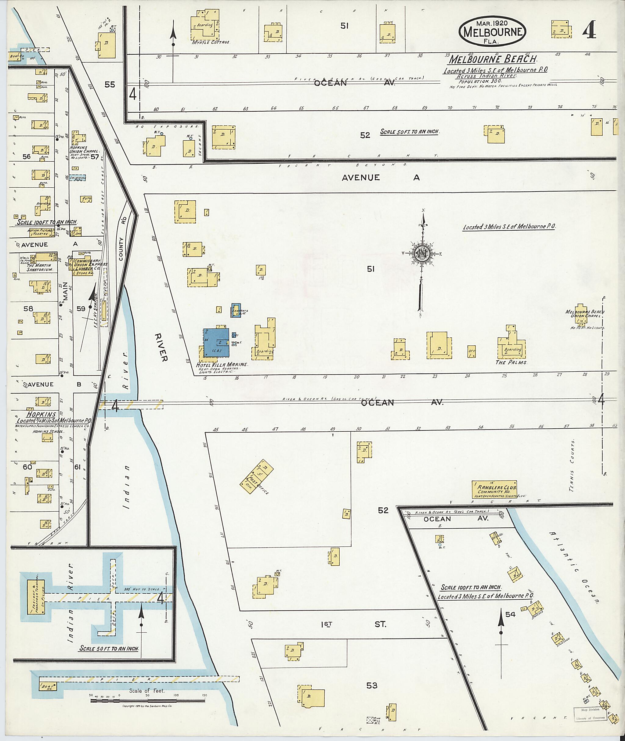 This old map of Melbourne Beach, Brevard County, Florida was created by Sanborn Map Company in 1920