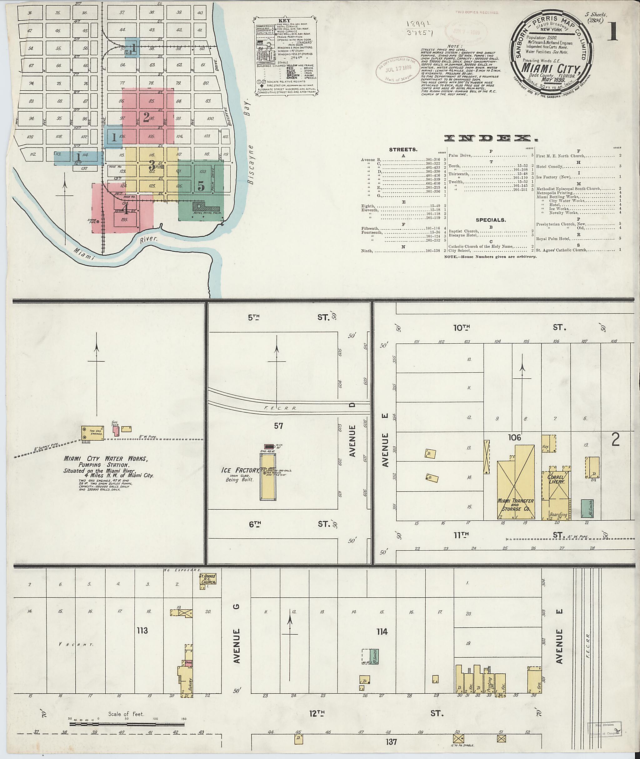 This old map of Miami, Dade County, Florida was created by Sanborn Map Company in 1899