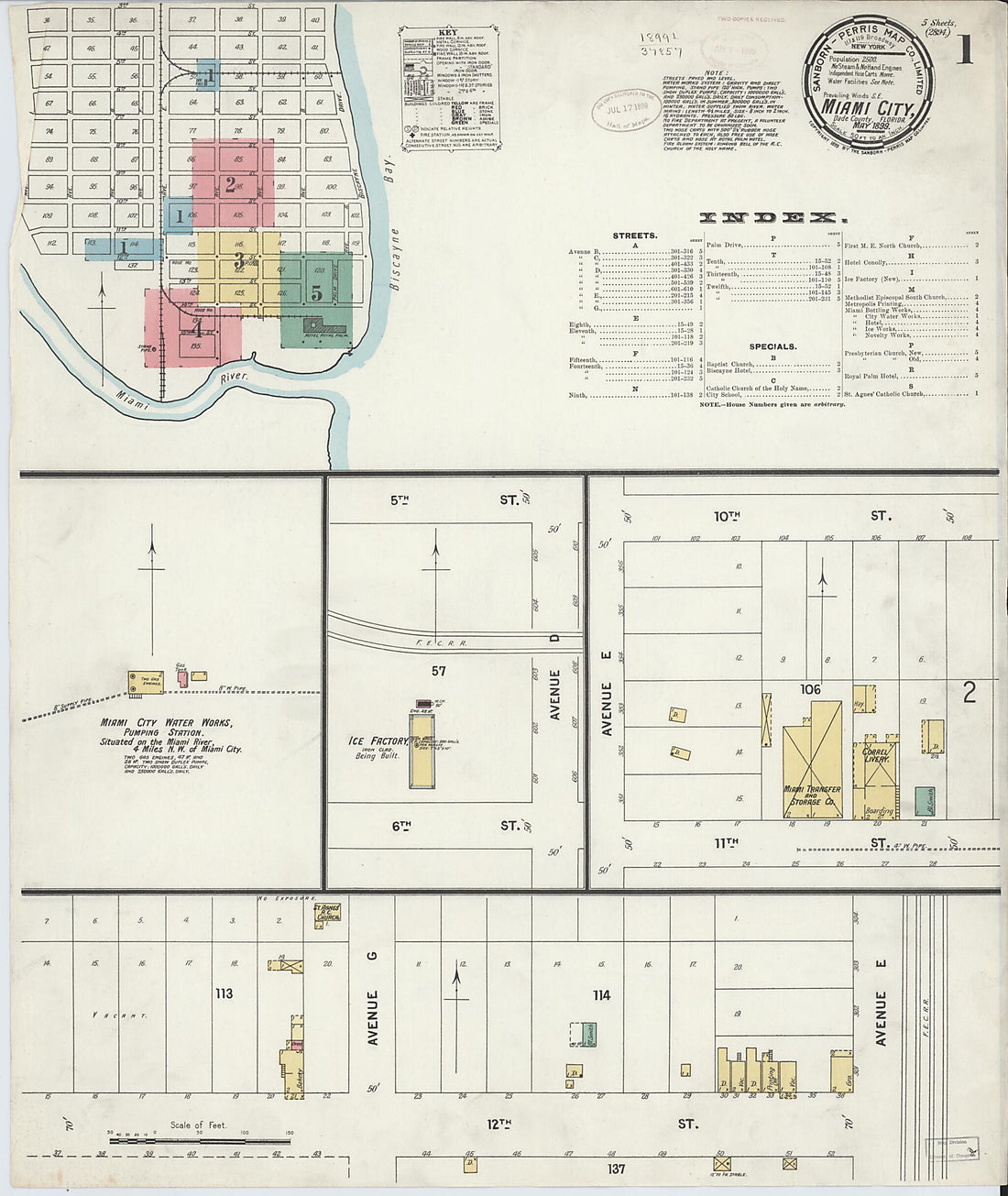 This old map of Miami, Dade County, Florida was created by Sanborn Map Company in 1899