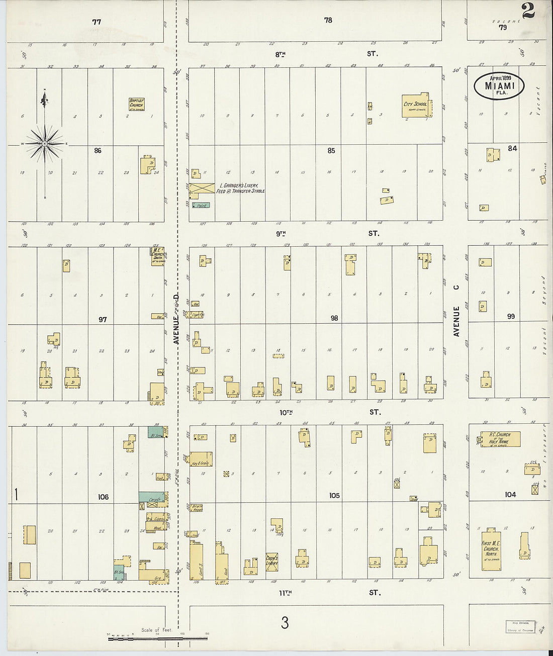 This old map of Miami, Dade County, Florida was created by Sanborn Map Company in 1899